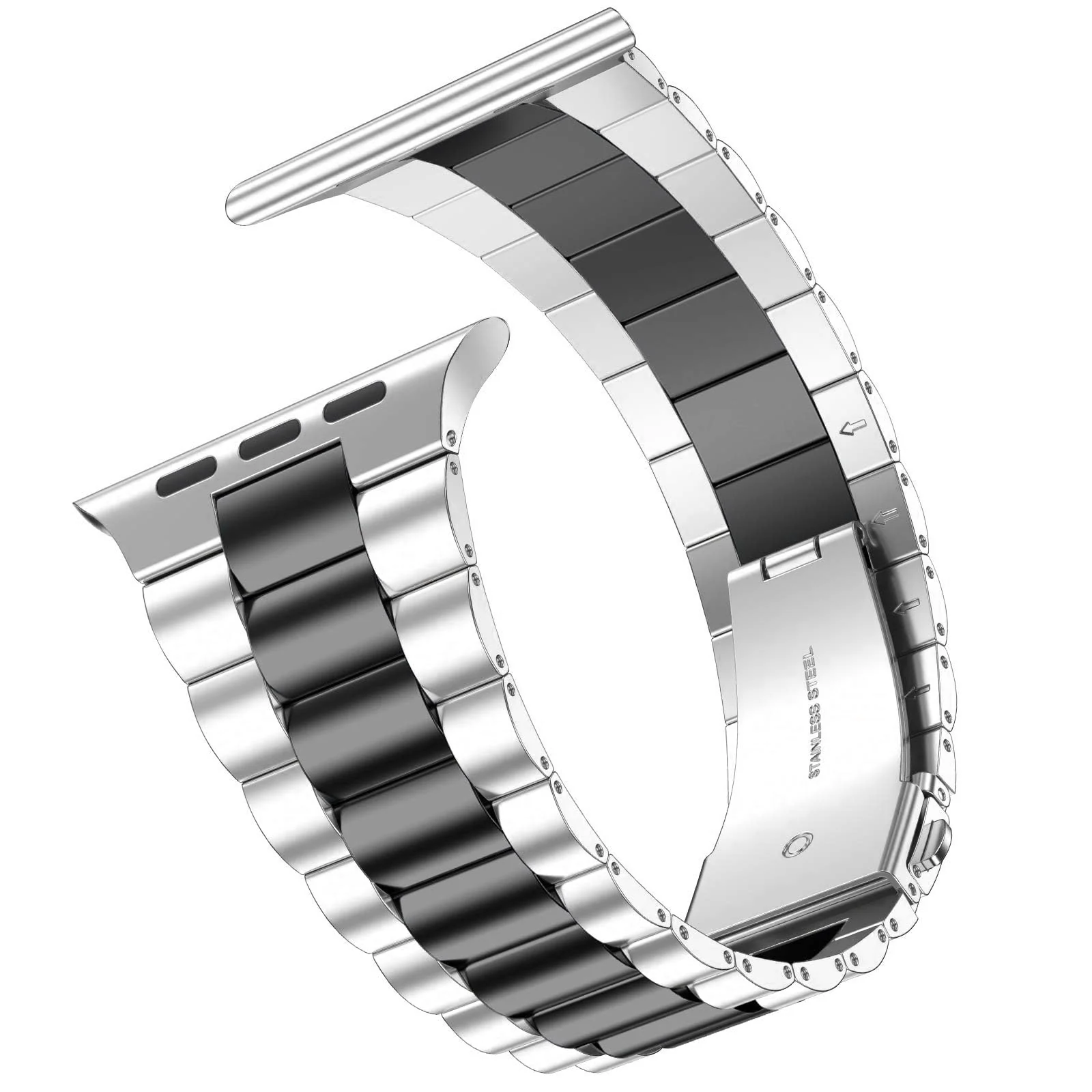 DL3 Mobilak Stainless Steel Band with Case Compatible with Apple Watch Band 45mm Series 9/8/7, Men Woman Business Strap with Protective Bumper Cover for iWatch Series 7/8/9 45mm - Silver Black