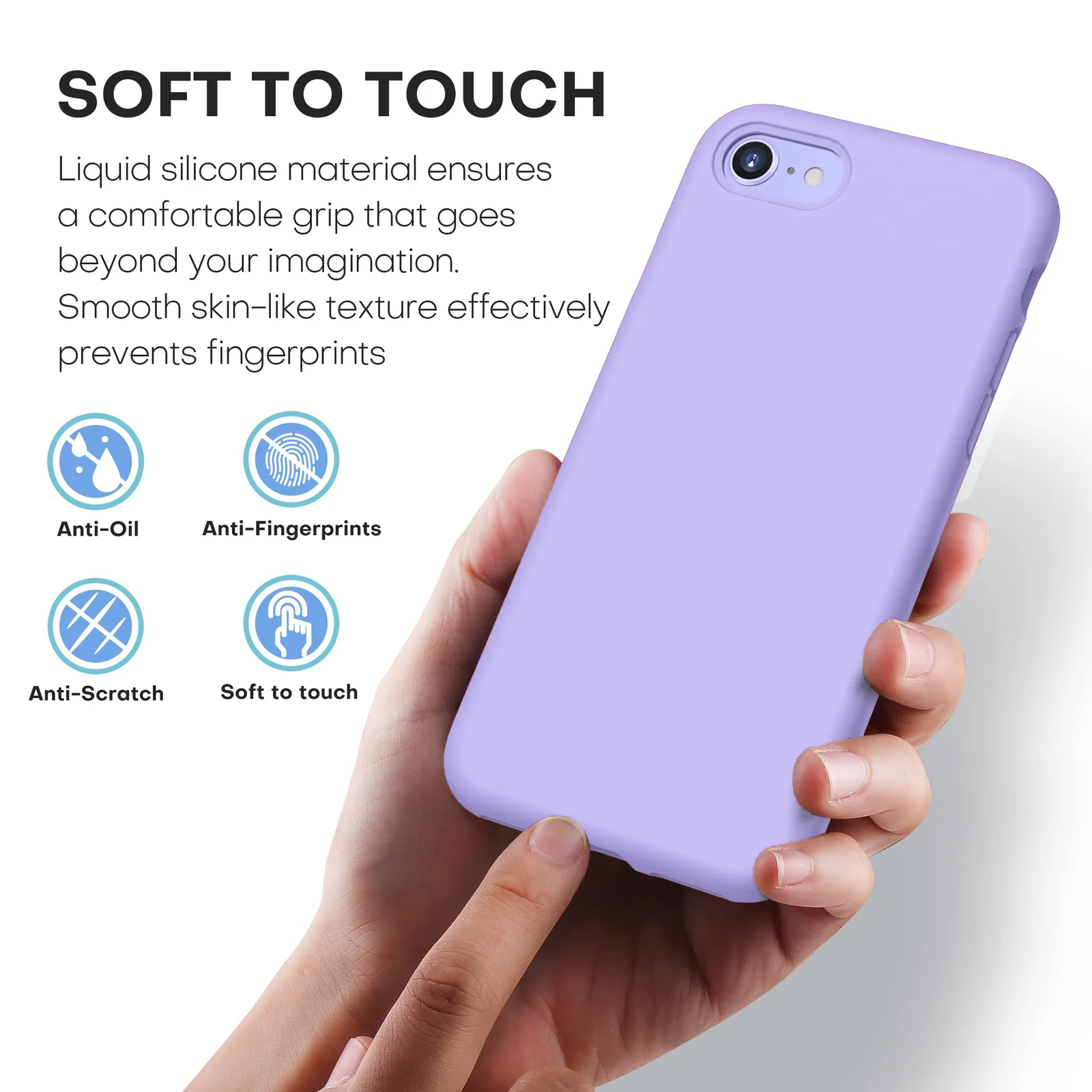 DL3 Mobilak Liquid Silicone Protective Case with Soft Microfiber Lining for iPhone SE 2022, SE 2020, iPhone 7, iPhone 8 - Light Purple