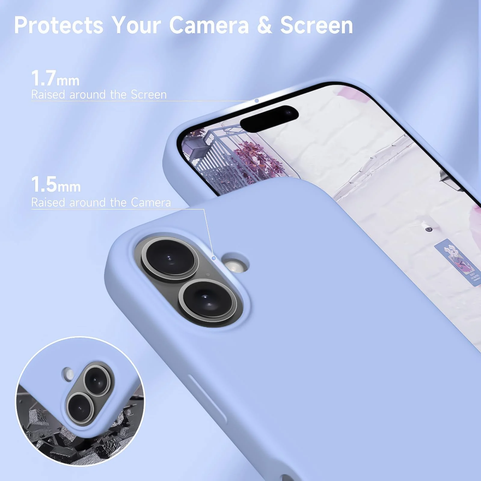 DL3 Mobilak Liquid Silicone Case for iPhone 16 + Plus 6.7-Inch, Supports wireless charging, Shock-absorbing protection, Scratch-resistant surface - Lavender Blue