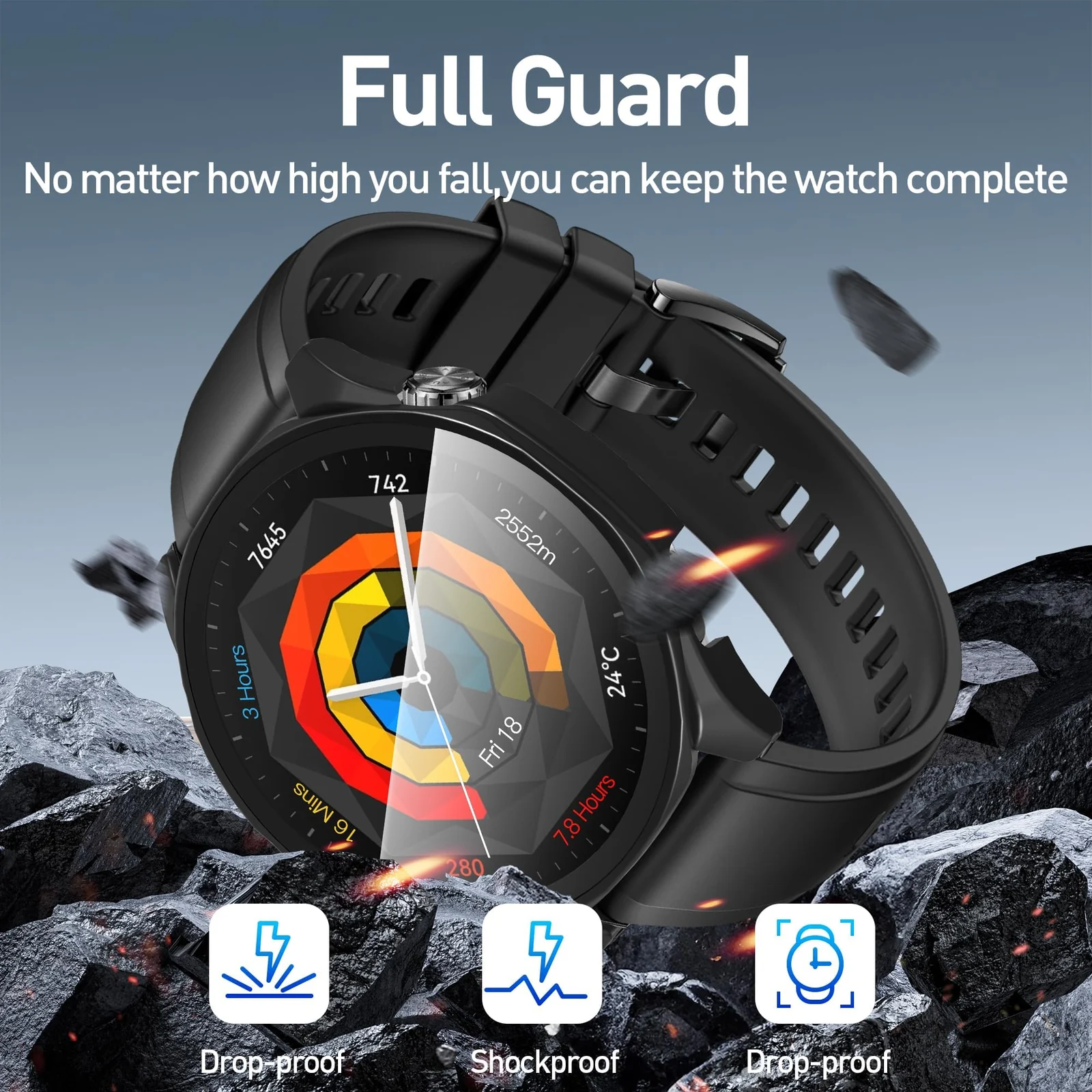 DL3 Mobilak Case with Screen Protector for Huawei Watch GT4 46 mm, Bumper Full Coverage Hard PC Overall Protective Cover, Built-in Tempered Glass Film High Sensitivity For Huawei GT 4 46mm - Black