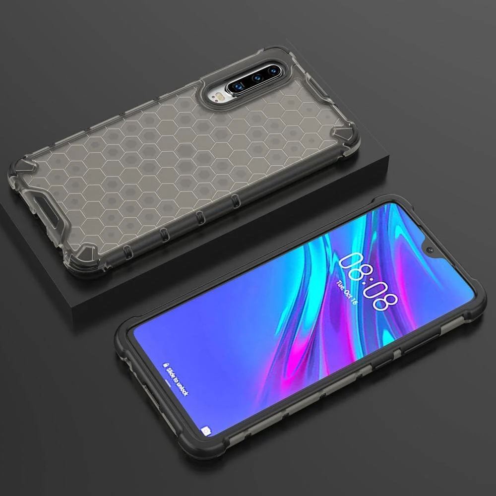 DL3 Mobilak Honeycomb Protective Case for Huawei P30, Shock-absorbing protection, Transparent design, Slim, lightweight profile - Black
