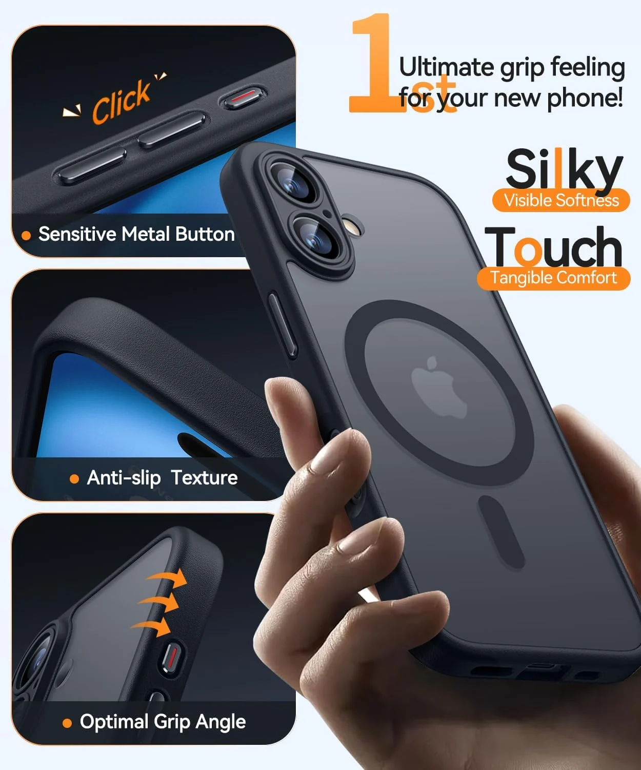 DL3 Mobilak Matte MagSafe-Compatible Magnetic Case for iPhone 16 with Camera Protection and Magnetic Car-Mount Support - Black