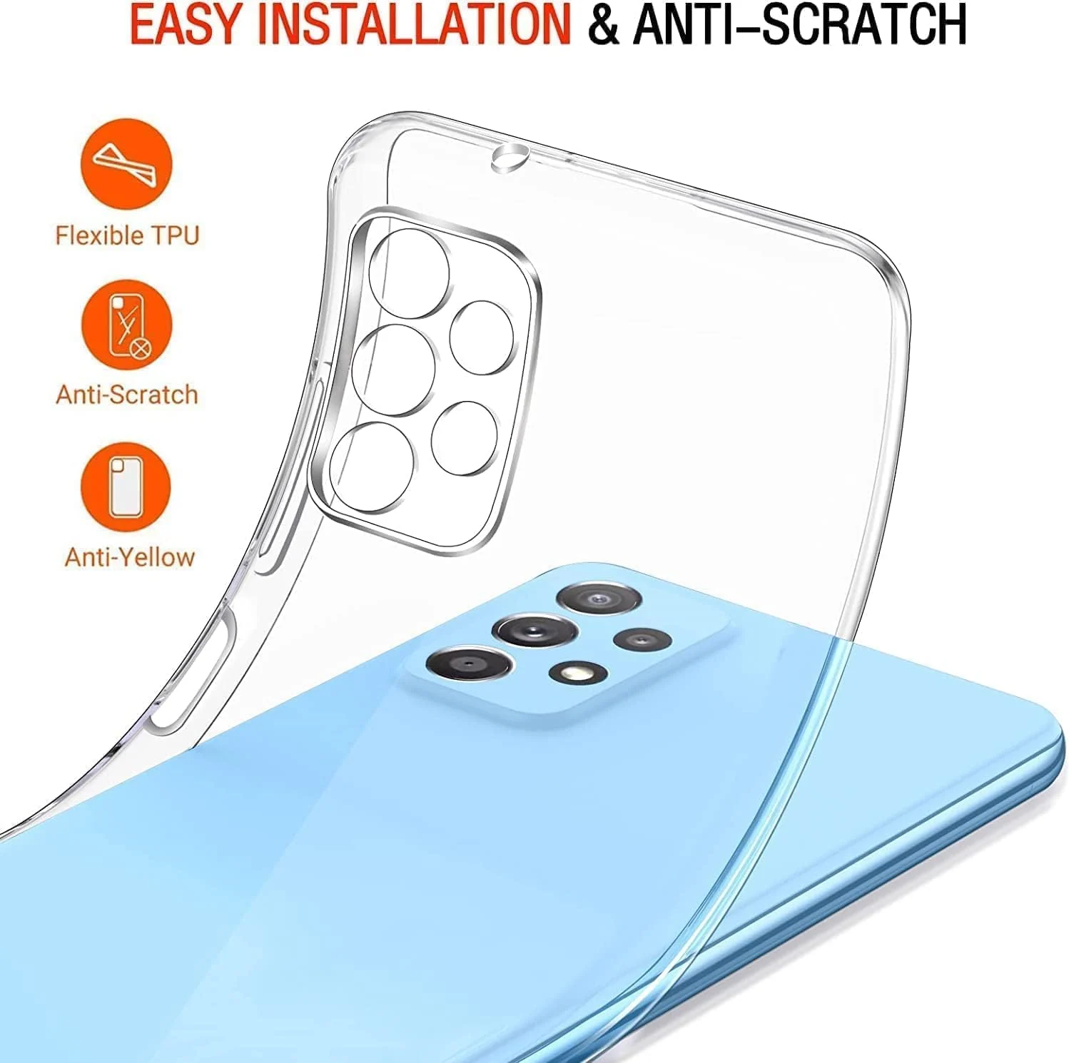 DL3 Mobilak Case Compatible with Samsung Galaxy A72 Case Crystal Soft TPU Gel Case Flexible Silicone Anti-Scratch Camera Protection TPU Cover - Clear
