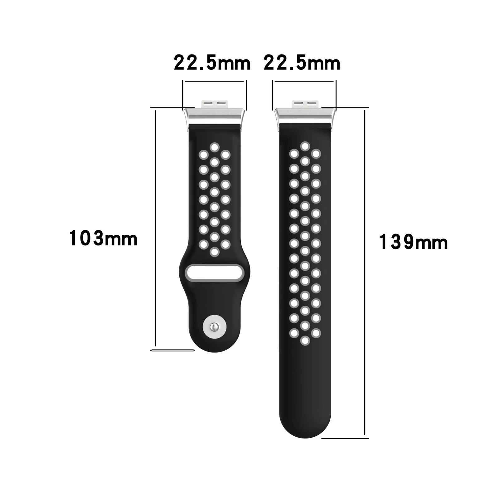 DL3 Mobilak Sport Strap Compatible with Huawei Watch Fit & Huawei Watch Fit New & Huawei Watch Fit Elegant, Breathable Silicone Double Hole Snap Buckle Band - Black & Gray