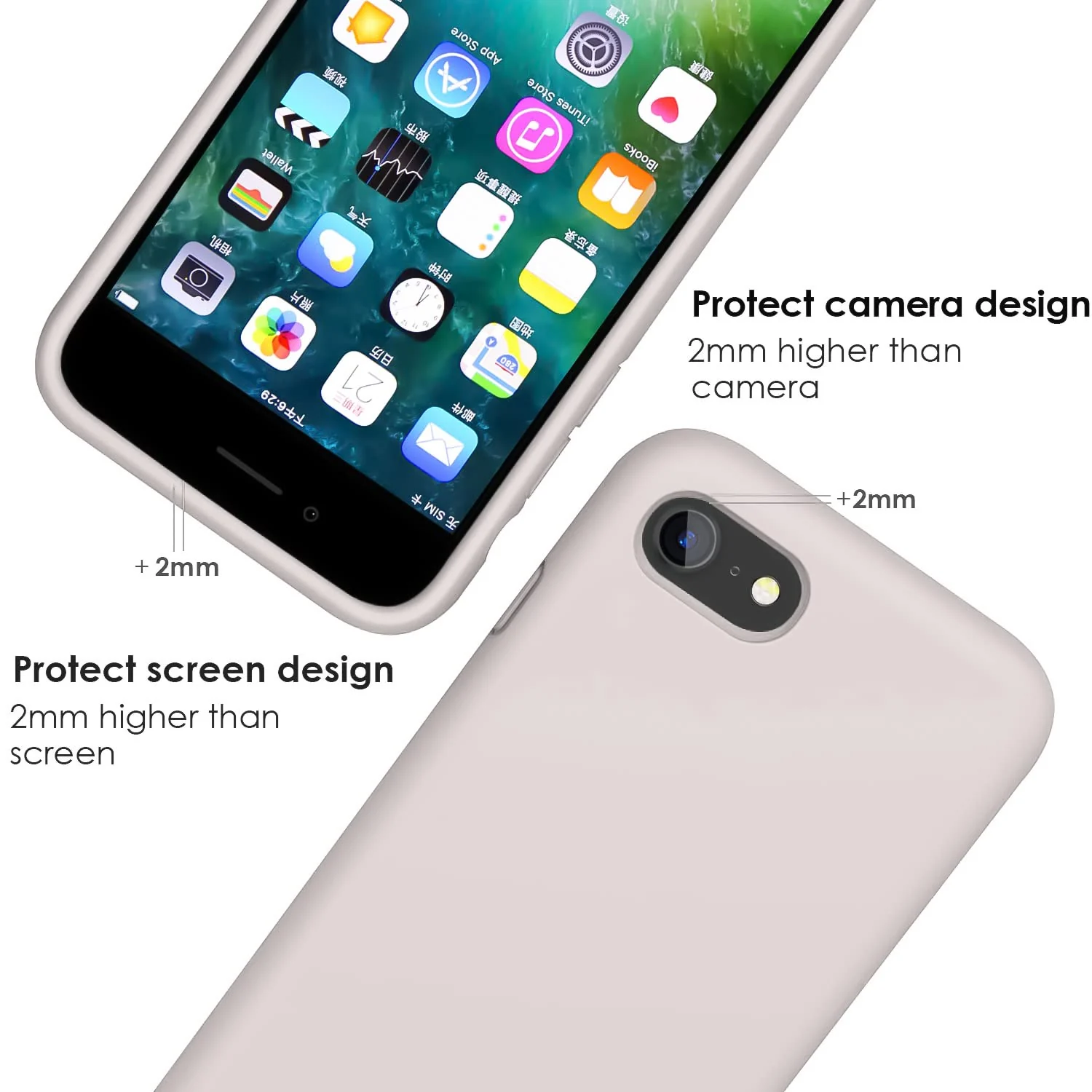 DL3 Mobilak Liquid Silicone Protective Case with Soft Microfiber Lining for iPhone SE 2022, SE 2020, iPhone 7, iPhone 8 - Stone