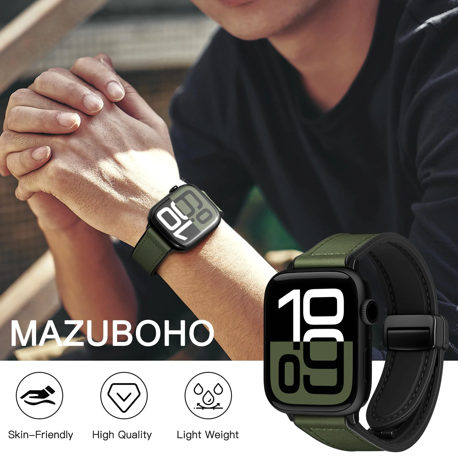 DL3 Mobilak Compatible with Huawei Watch Fit 5 / Fit 5 Pro / Fit4 / 4 Pro/Fit 3 Strap for Women Men, Soft Flexible Leather Silicone Hybrid Sport Wristband Magnetic Buckle Bracelet Replacement Strap - Green