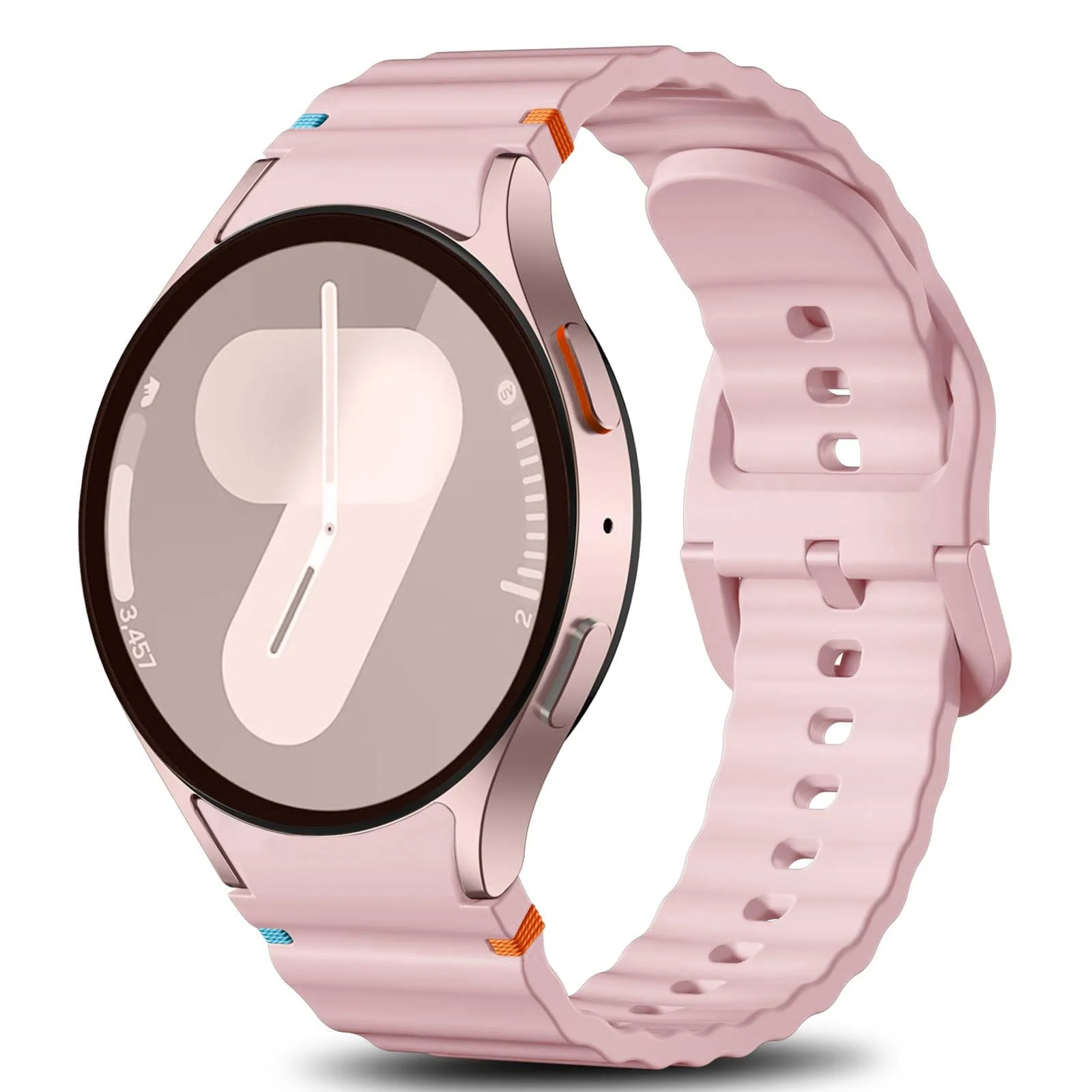DL3 Mobilak No Gap Sport Bands For Samsung Galaxy Watch 7 6 5 4 FE Strap 40mm 44mm, Soft Silicone Sport Band for Galaxy Watch 6 Classic Straps 47mm 43mm/Galaxy Watch 5 Pro/Watch 4 Classic 42mm 46mm for Men Women - Ice Pink