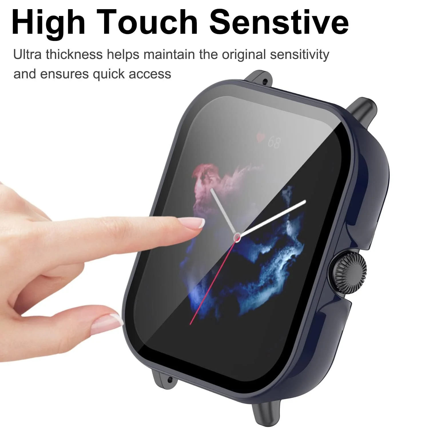 DL3 Mobilak Protective Case For Amazfit GTS 3, 9H Hardness PC Case Bumper Full Slim Protective Cover with Built-in Tempered Glass Screen Protector For Amazfit GTS3 - Blue