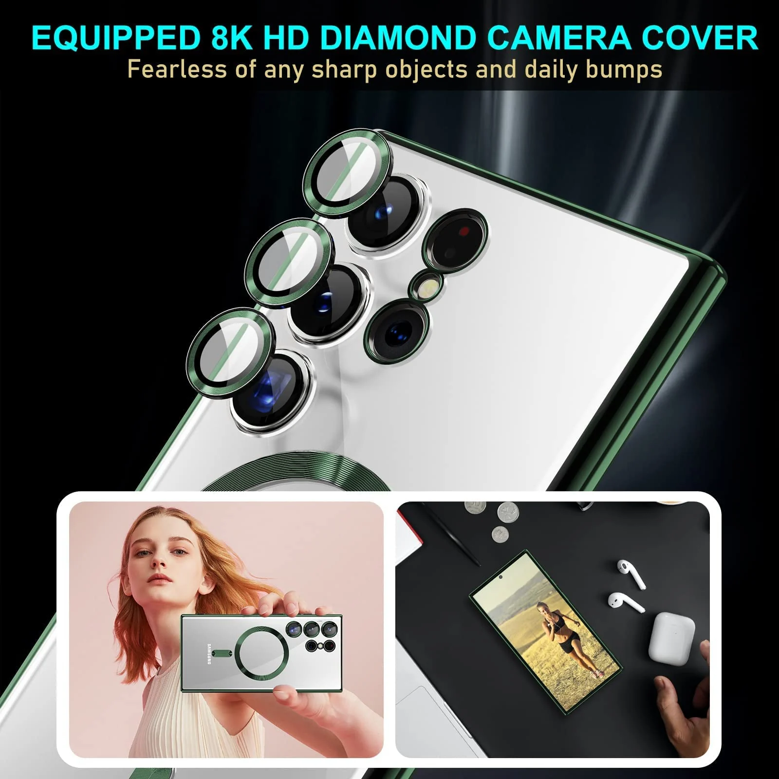 DL3 Mobilak Clear MagSafe-Compatible Magnetic Case for Samsung Galaxy S23 Ultra with Camera Protection - Green