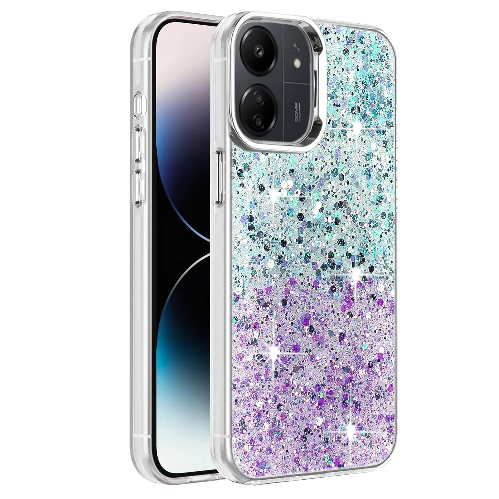 Xiaomi Redmi 13C 4G / Poco C65 — DL3 Mobilak Glitter Protective Case for Xiaomi Redmi 13C 4G / Poco C65, Supports wireless charging, Camera protection, Shock-absorbing protection