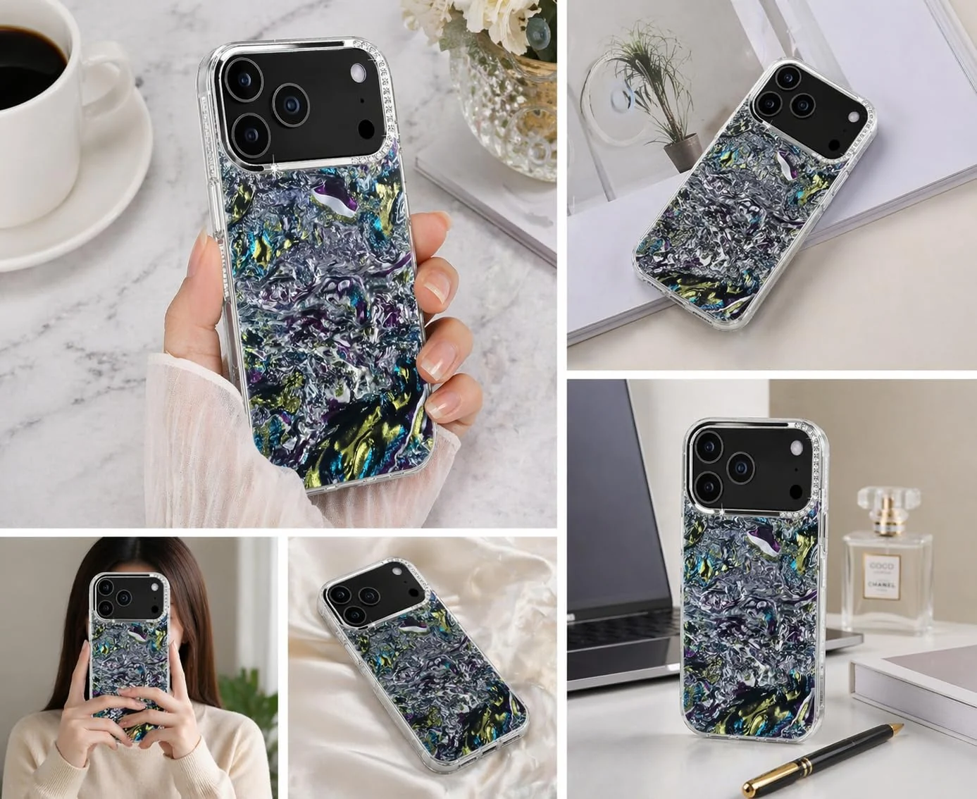 DL3 Mobilak Glitter Rhinestone Protective Case for iPhone 17 with Shockproof Design - Multi Color