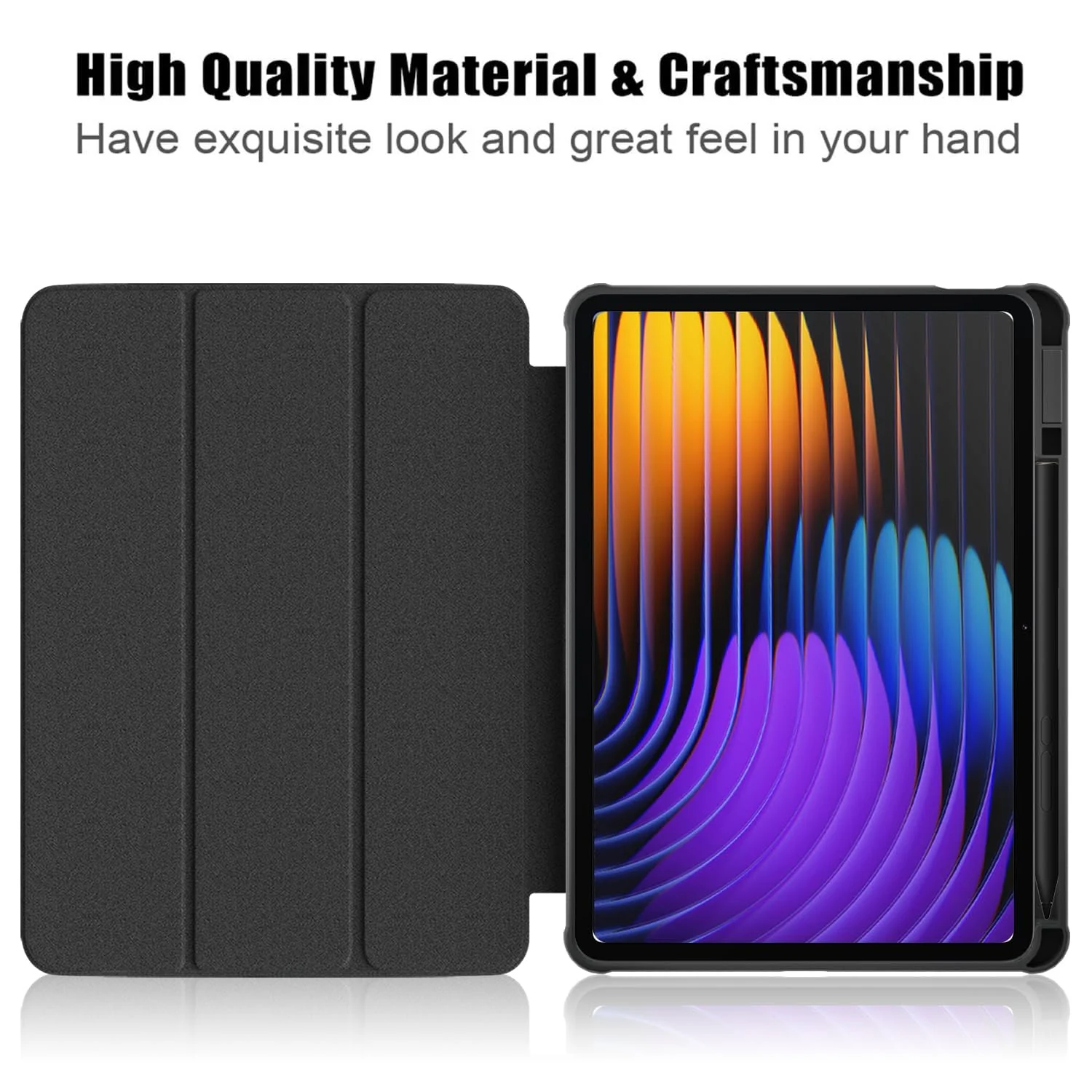 DL3 Mobilak Case for Xiaomi Pad 7 / Xiaomi Pad 7 Pro 2024 11.2 inch, Clear Shockproof Back Cover Built-in Pencil Holder, Auto Sleep/Wake - Black