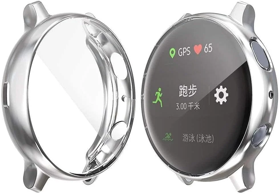 DL3 Mobilak Case Compatible with Samsung Galaxy Watch Active 2 44mm Case All-Around Screen Protector Watch Soft TPU Shockproof Cover Slim Guard Thin Bumper Shell Protector - Silver