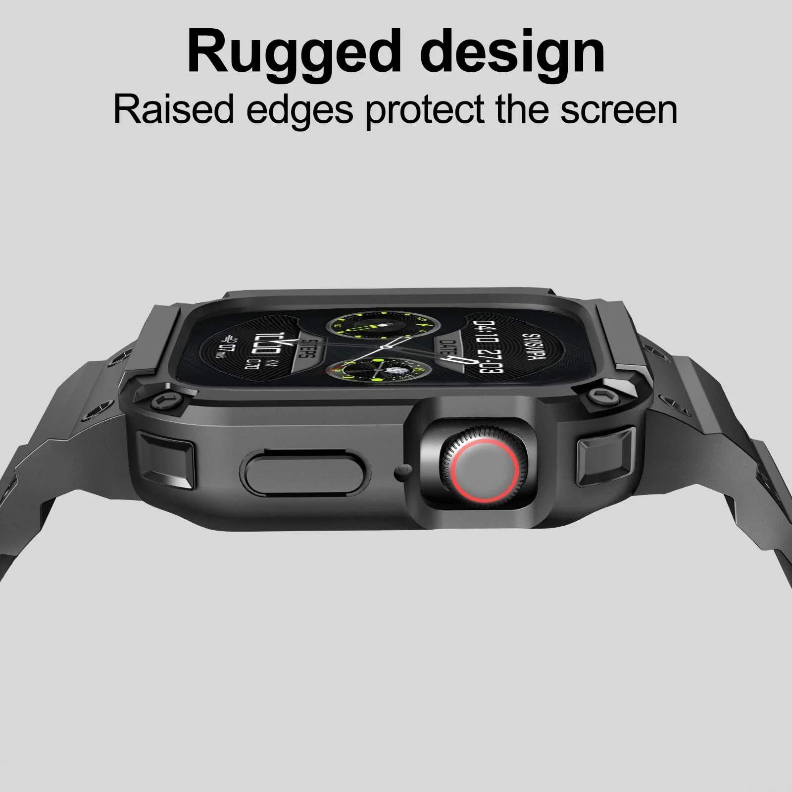DL3 Mobilak Compatible With Apple Watch Band 45mm 44mm 42mm with Bumper Case, Rugged Men Bands for iWatch SE SE 2 Series 9 8 7 6 5 4 3 2 1, Sport Military Protector Drop-proof Shockproof - Black
