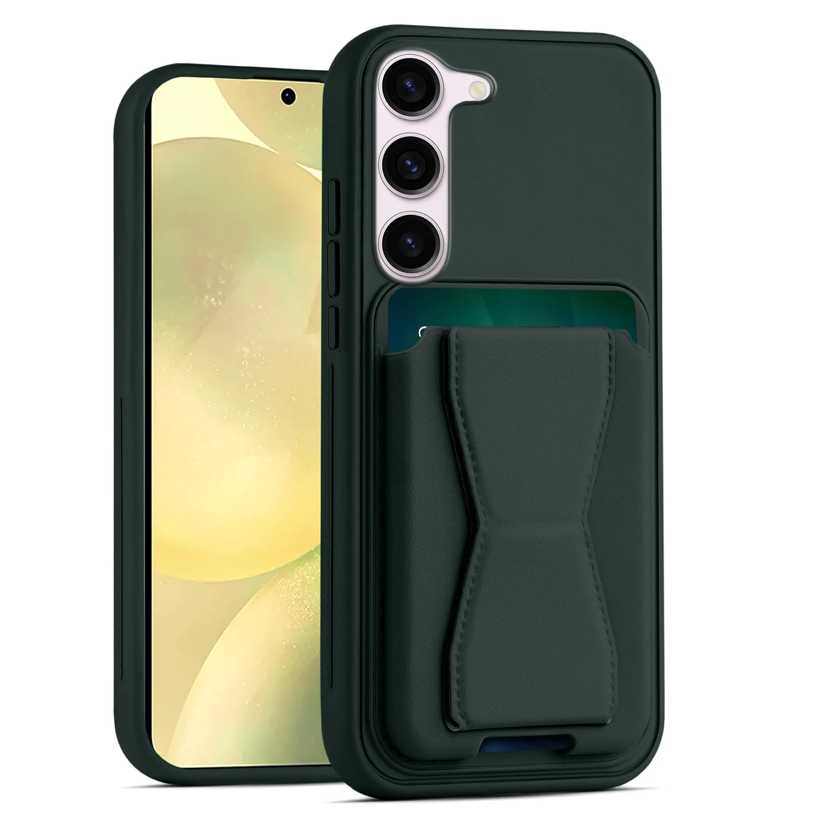 DL3 Mobilak Leather Wallet Case for Samsung Galaxy S23 5G, Camera protection, Shock-absorbing protection, Built-in kickstand - Dark Green