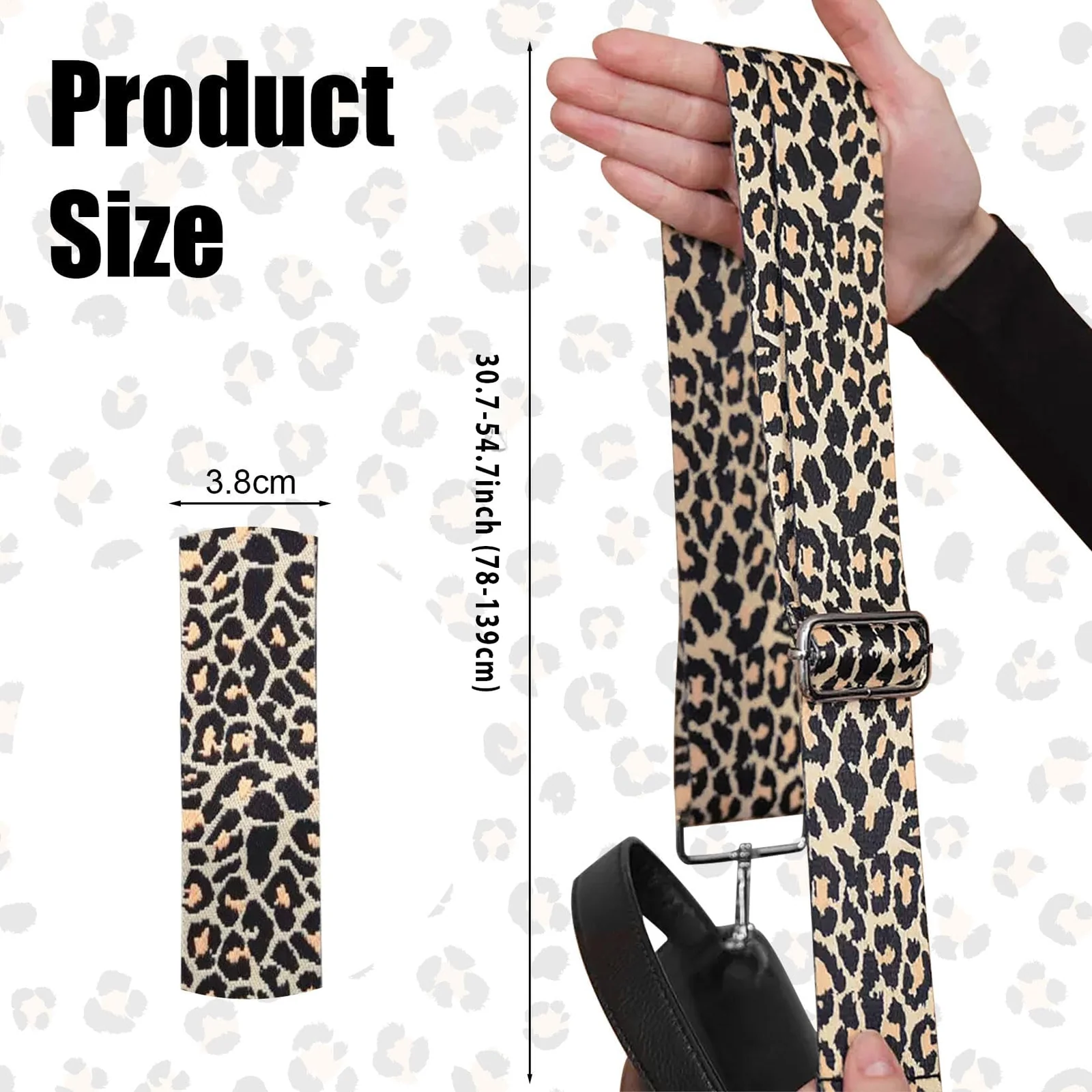 DL3 Mobilak Adjustable Wide Crossbody Bag Strap for Women, Replacement Shoulder Strap for Handbags, Totes & Purses with Elegant Embroidered Pattern and Metal Hooks - Leopard Print