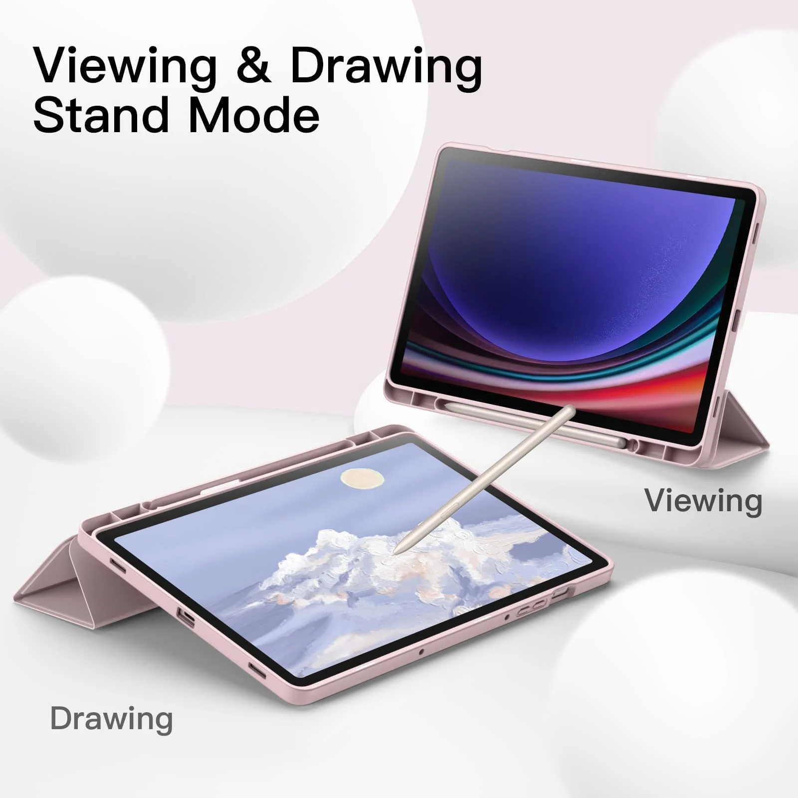 DL3 Mobilak Lenovo Tab P12 12.7 inch 2023 (TB-370FU/TB-371FC) Case with Pen Holder, Soft TPU Back Trifold Stand Protective Smart Cover Flip, Auto Wake&Sleep (Pink)