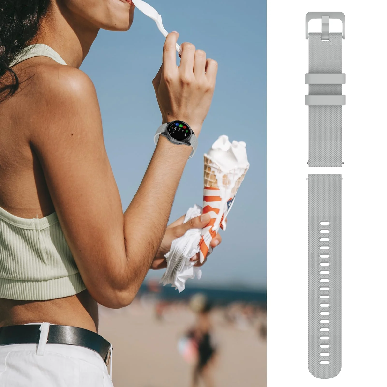 DL3 Mobilak Silicone Buckle Band 22MM Strap For Samsung Galaxy Watch 3 45mm/Watch 46mm/Gear S3/Huawei watch GT4 GT3 46MM/Huawei Watch 3&4/3&4 Pro/GT2E/GT2 Pro/GT GT2 46MM/Amazfit GTR - Gray
