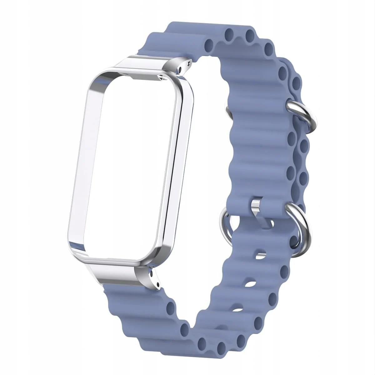 DL3 Mobilak Ocean Strap Compatible with Xiaomi Redmi Band 2/Smart Band 8 Active, Adjustable Silicone Band with Metal Buckle and Frame for Women and Men - Blue Gray