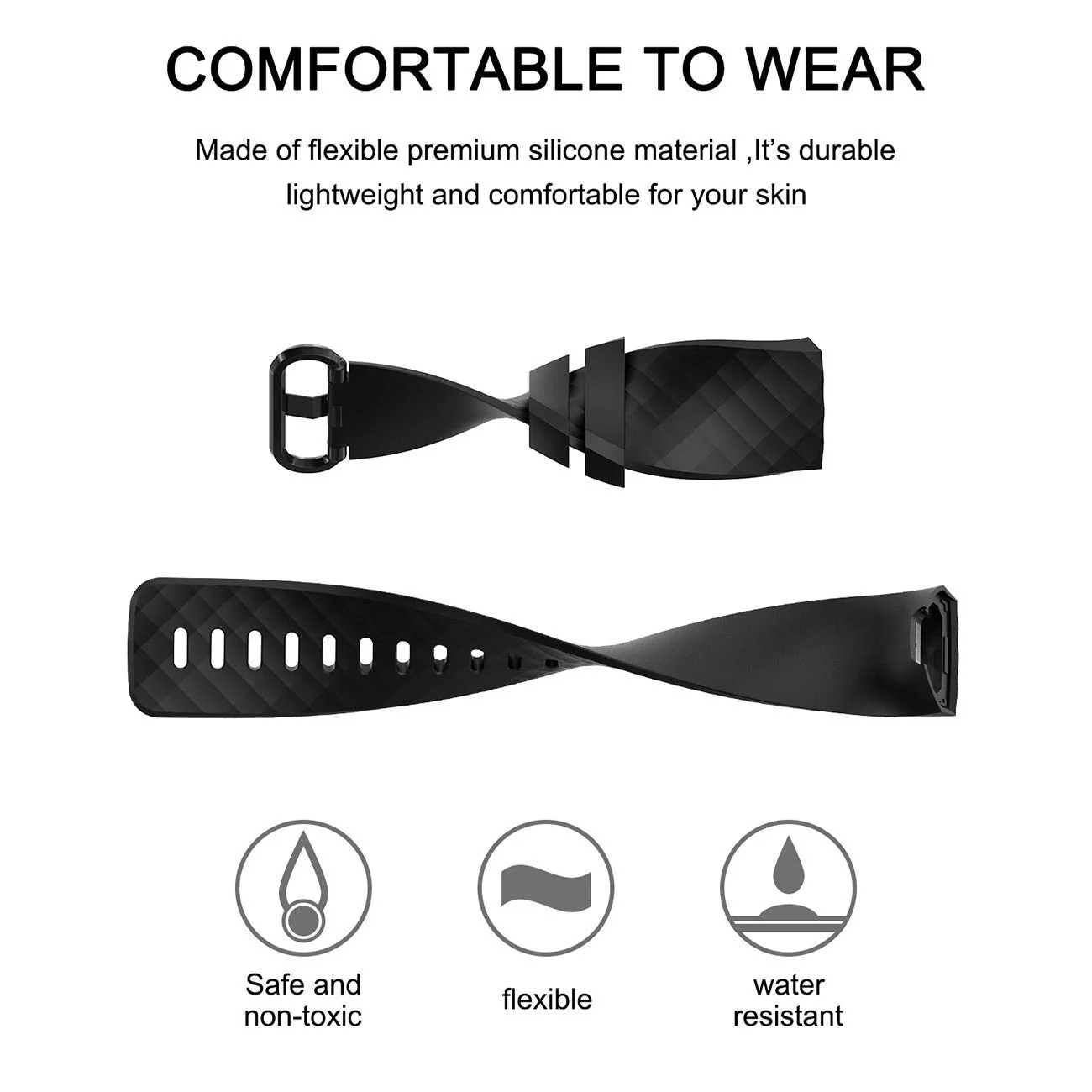 DL3 Mobilak Waterproof Bands for Fitbit Charge 4 / Fitbit Charge 3 / Charge3 SE, Replacement Wristbands for Women Men - Black