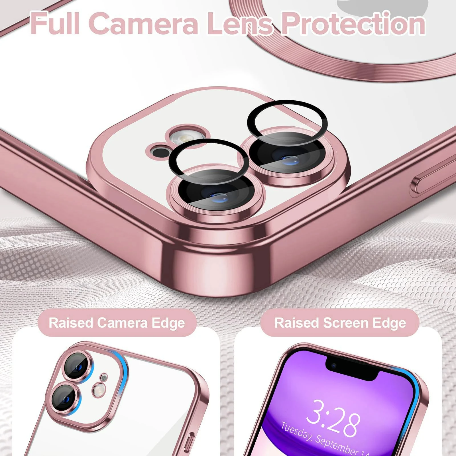 DL3 Mobilak Clear Case for iPhone 12 6.1-Inch with Built-in Camera Lens Protector, Slim Luxury Plating Edge Soft TPU Cover Protective, Transparent Case for Women Girls Men - Rose Gold