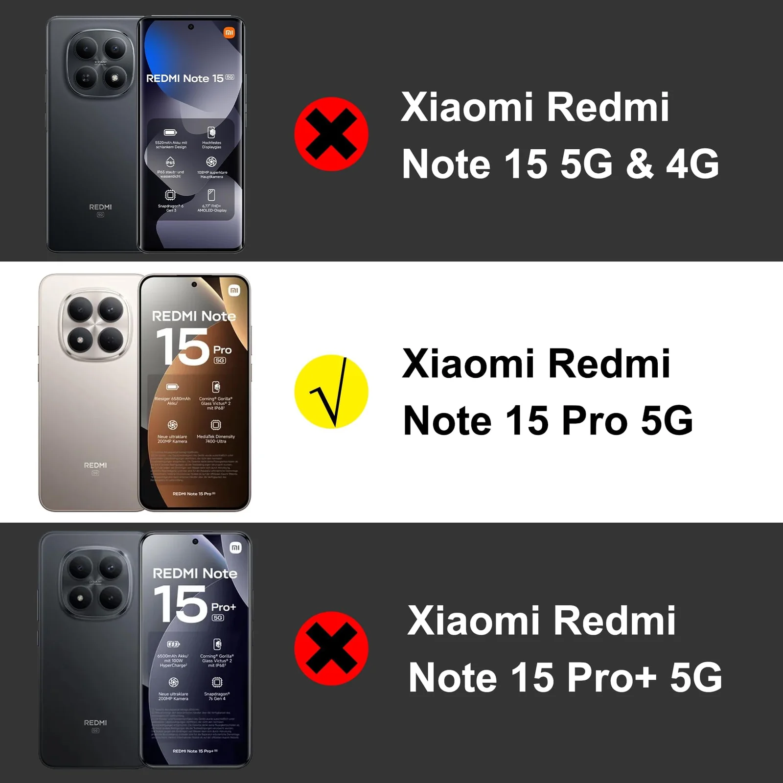 DL3 Mobilak Clear TPU Case for Xiaomi Redmi Note 15 Pro 5G, Supports wireless charging, Shock-absorbing protection, Anti-fingerprint finish - Black