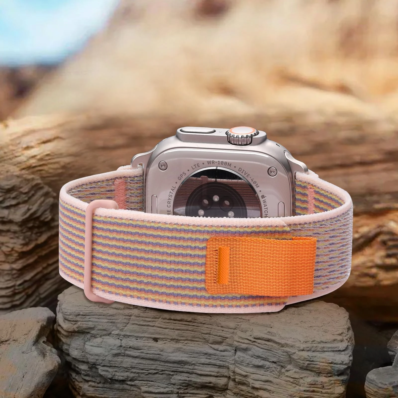 DL3 Mobilak Trail/Alpine Loop Nylon Band Compatible with Apple Watch Ultra 2/Ultra Band 49mm 45mm 44mm 42mm, Adjustable with Metal C-Hook Strap for iWatch Ultra Series 9/8/7/6/5/4/3/2/1/SE2/SE - Trail Pink