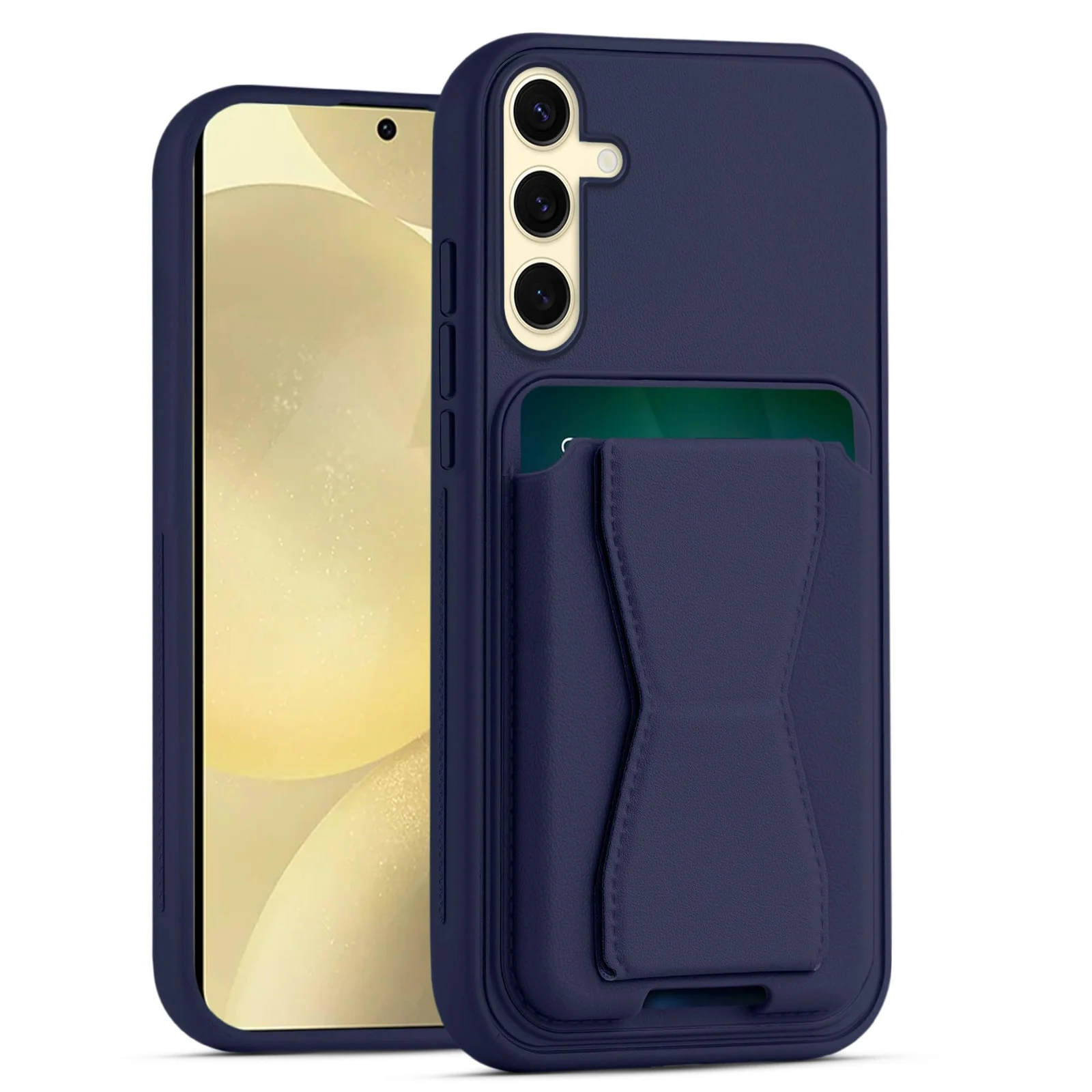 DL3 Mobilak Leather Wallet Case Compatible with Samsung Galaxy S25 FE, Leather Back Cover With TPU Frame, Shockproof Protective Phone Case with Card Holder Stand - Blue