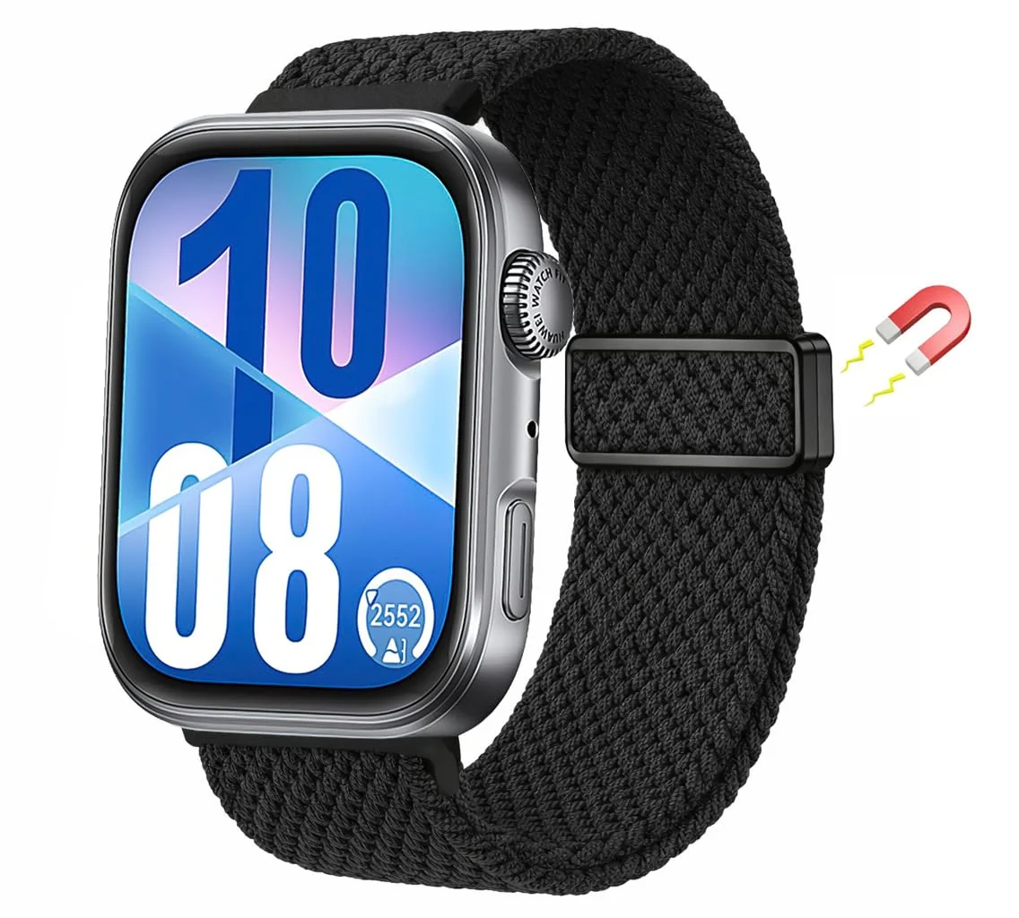 DL3 Mobilak Braided Strap for Huawei Watch Fit 4 / Fit 4 Pro/Fit 3 Bracelet, Quick Release Adjustable Nylon Sport Elastic Loop Band, Anti-Slip Magnetic Buckle Stretchy Nylon Strap - A-black