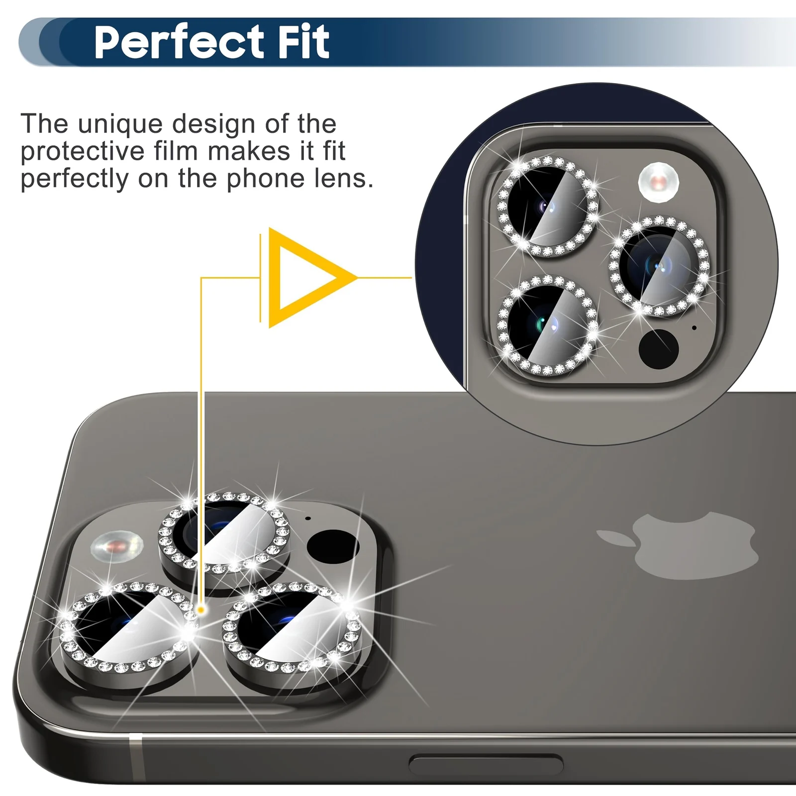 DL3 Mobilak Camera Lens Protector For iPhone 15 Pro/iPhone 15 Pro Max, [Keep Original Shooting] Tempered Glass Screen Protector Metal Individual Camera Cover, Case Friendly - Diamond Grey
