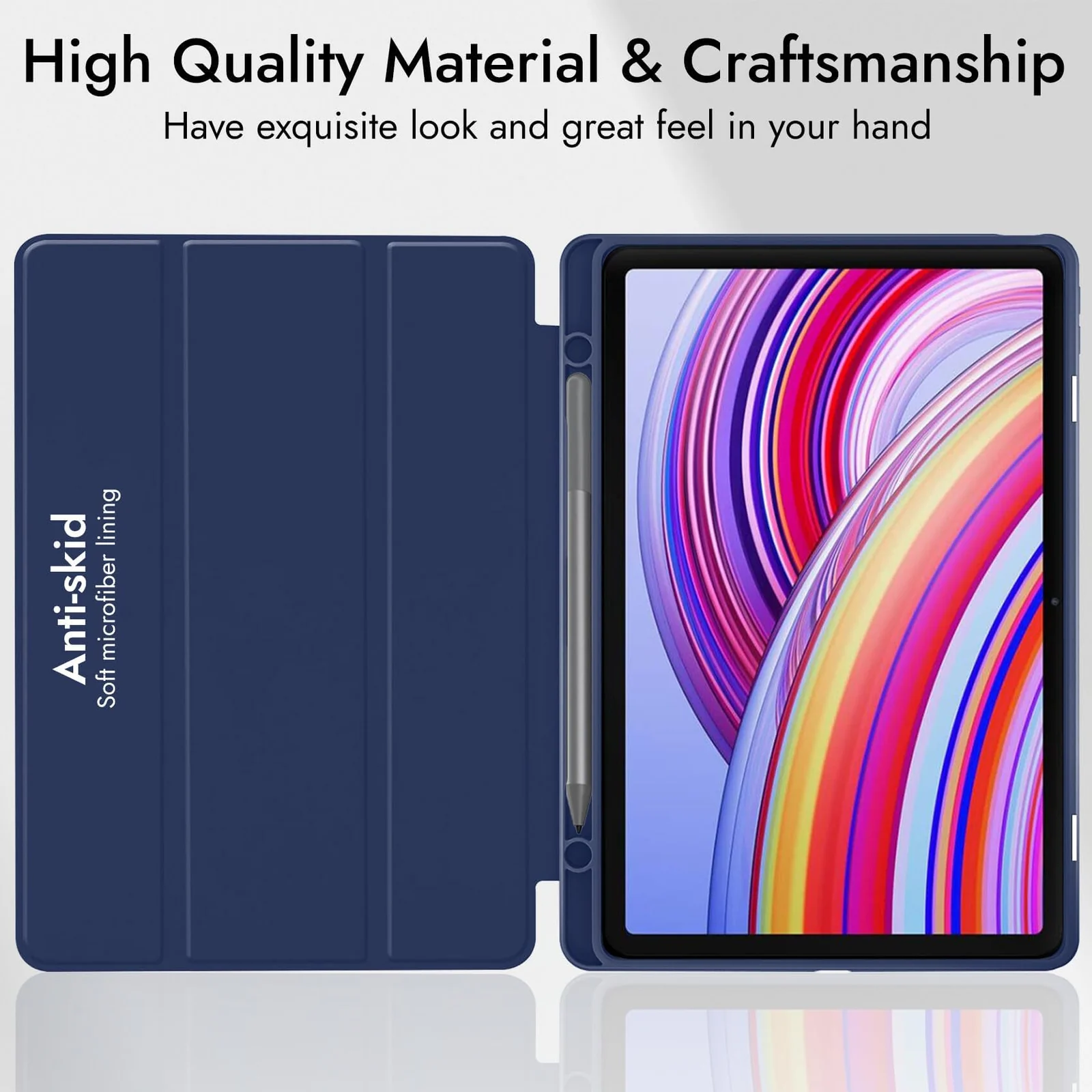 DL3 Mobilak Xiaomi Redmi Pad Pro 12.1 Inch 2024 Tablet Cover Case with Pencil Holder, Soft TPU Back Trifold Stand Protective Smart Cover Flip, Auto Wake&Sleep - Blue