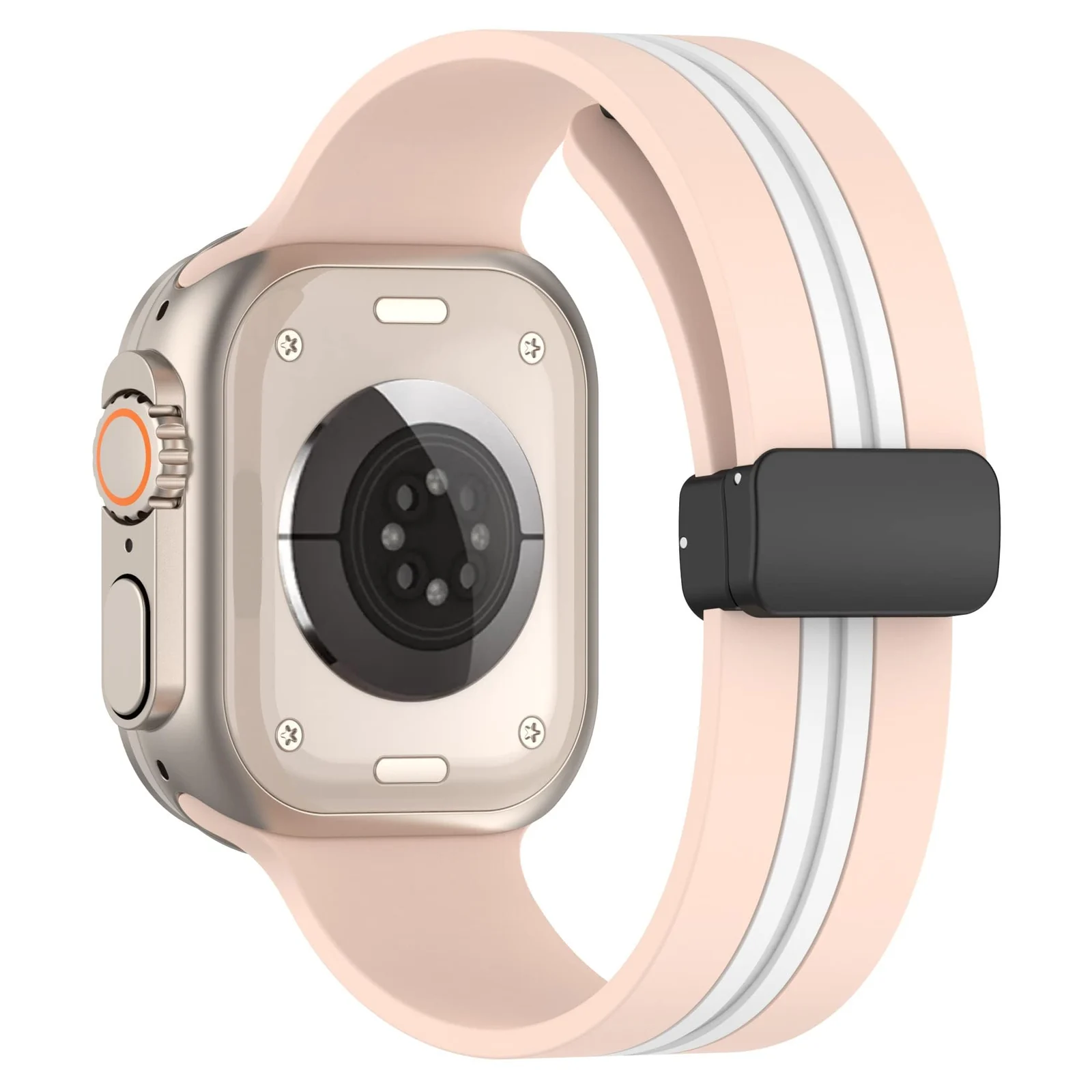 DL3 Mobilak Magnetic Bands for Apple Watch Ultra/Ultra 2 Band 49mm 45mm 44mm 42mm 41mm 40mm 38mm, Soft Sport Silicone Strap for iwatch Series 9/8/7/6/5/4/3/2/1/SE (42mm/44mm/45mm/49mm) - Pink White