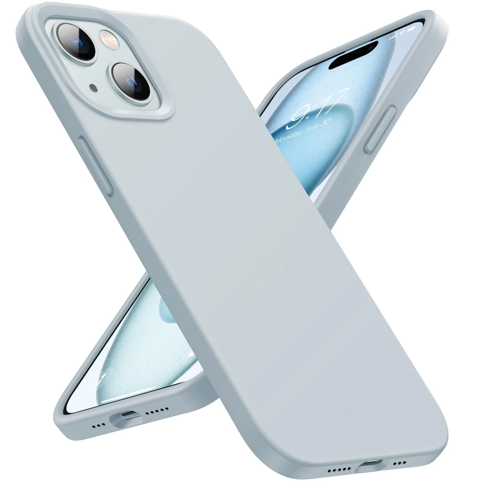 DL3 Mobilak Liquid Silicone Case for iPhone 15 Plus / iPhone 14 Plus, Supports wireless charging, Shock-absorbing protection, Scratch-resistant surface - Gray