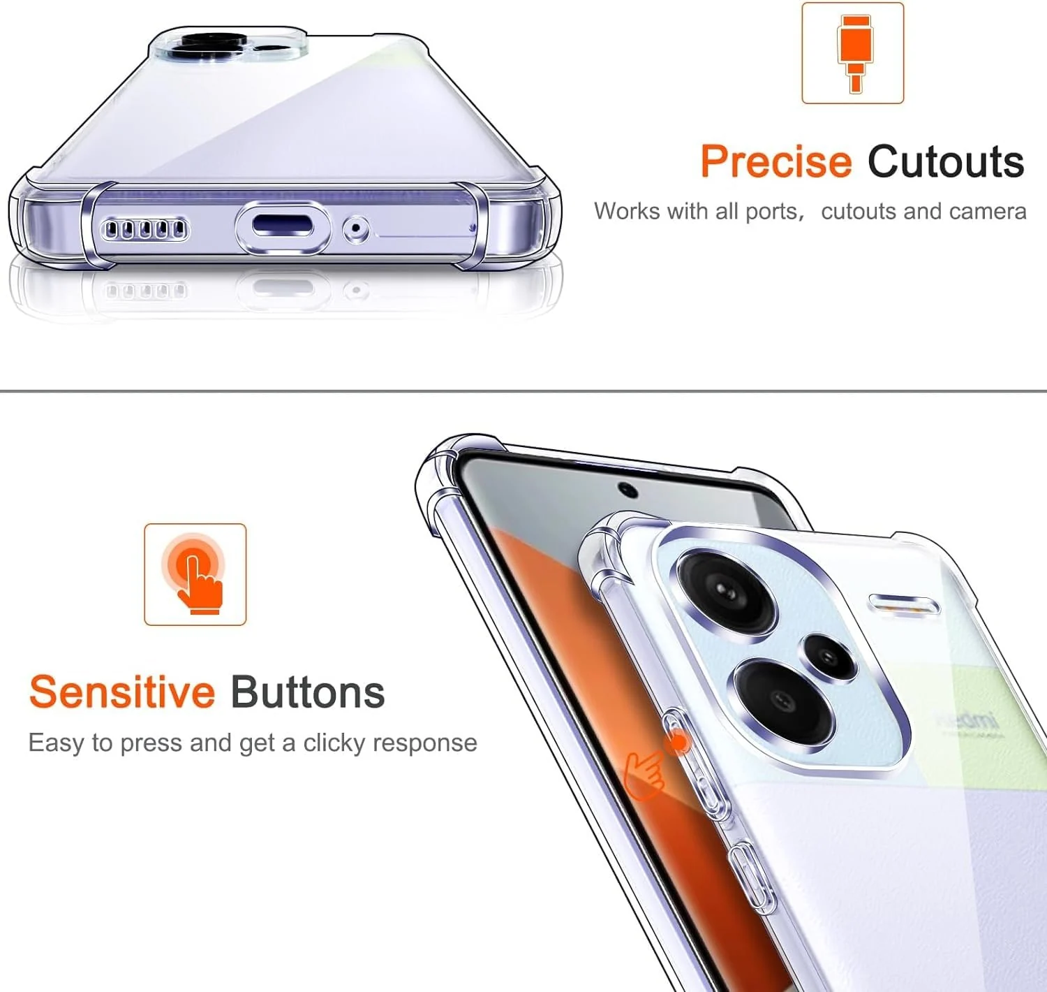DL3 Mobilak Case Compatible with Xiaomi Redmi Note 13 Pro Plus 5G (Not for Note 13 Pro 5G), Cover Silicone TPU Gorilla Anti-shock Protector Camera Shockproof Corners - Clear