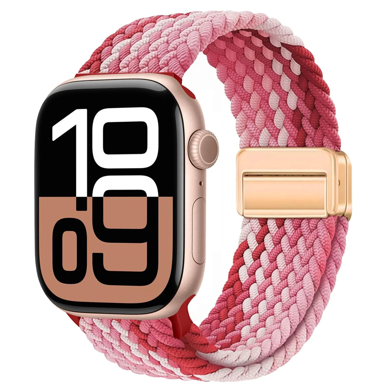 DL3 Mobilak Sport Solo Loop For Apple Watch Band Ultra 49mm 46mm 45mm 44mm 42mm, Adjustable Magnetic Stretchy Nylon Braided Wristband for iWatch SE Series 11 10 9 8 7 6 5 4 3 2 1 (Gradient) - Gradient Red
