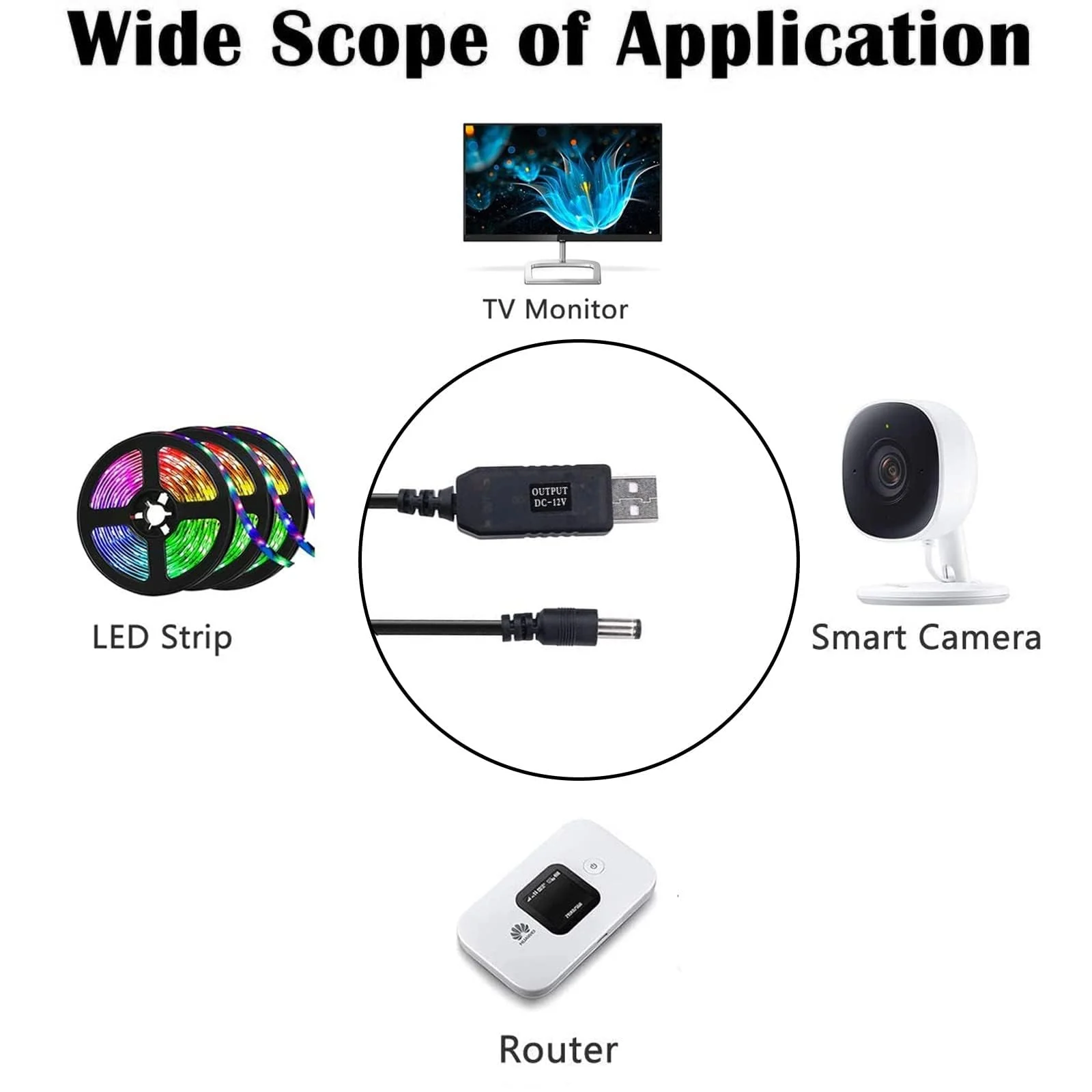 DL3 Mobilak USB to 12V 9V Adapter, 5V to 9V 12V Step Up Cable Cord with DC Jack 5.5 x 2.1mm for Fan, Table Lamp, Piano Keyboard, Bluetooth Audio, Wireless Router, Speakers (1M) - Unspecified
