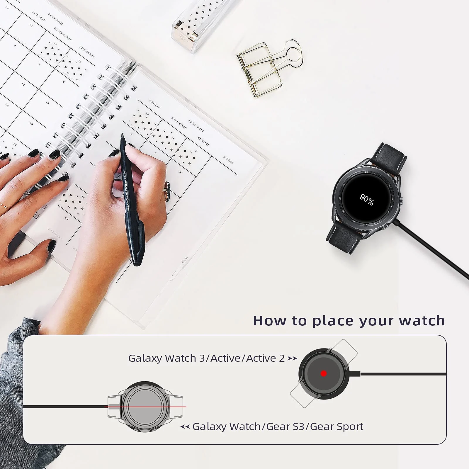 DL3 Mobilak Charger Compatible with Samsung Galaxy Watch 7/Ultra/FE/6/6 Classic/5/5 Pro/4/4 Classic/3/Active 2/Active/Watch Ultra 47mm, Magnetic Charging Dock with 1M USB Charging Cable - USB-A