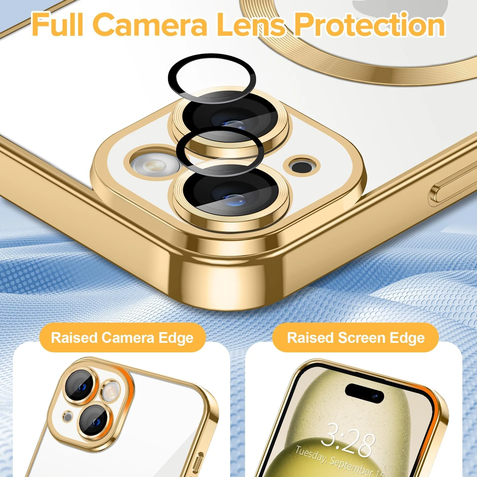 DL3 MOBILAK Electroplated Case for iPhone 15 Plus (6.7''), Camera Lens Full Protection, Compatible with MagSafe Wireless Charging, Shockproof Soft TPU Phone Cover - Gold