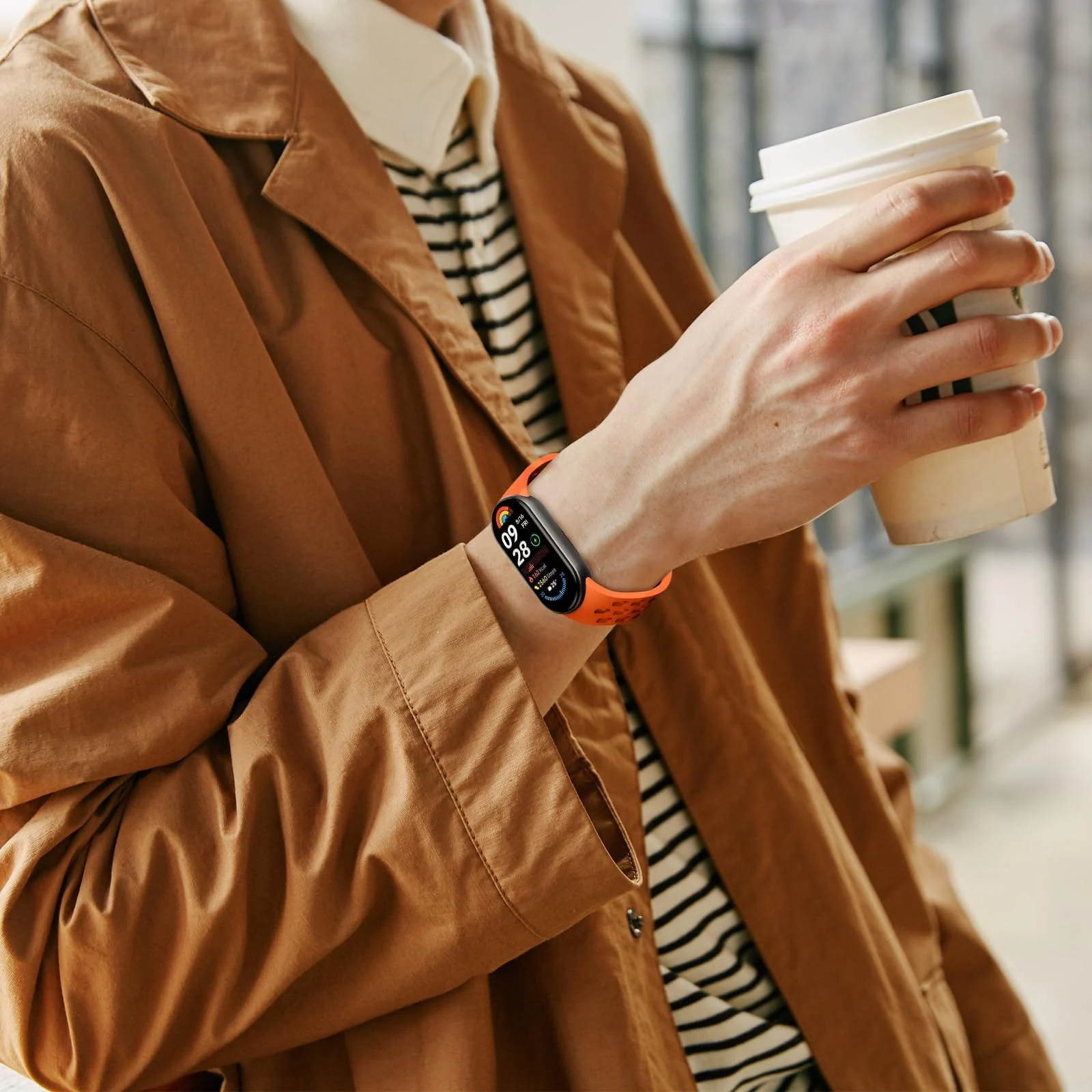 DL3 Mobilak Strap For Xiaomi Mi Band 10/9/8 Magnetic Metal Buckle Sport Silicone Breathable Strap for Men Women Band Quick Release Soft Replacment Wristband For Xiaomi Smart Band 8/9/10 - Orange
