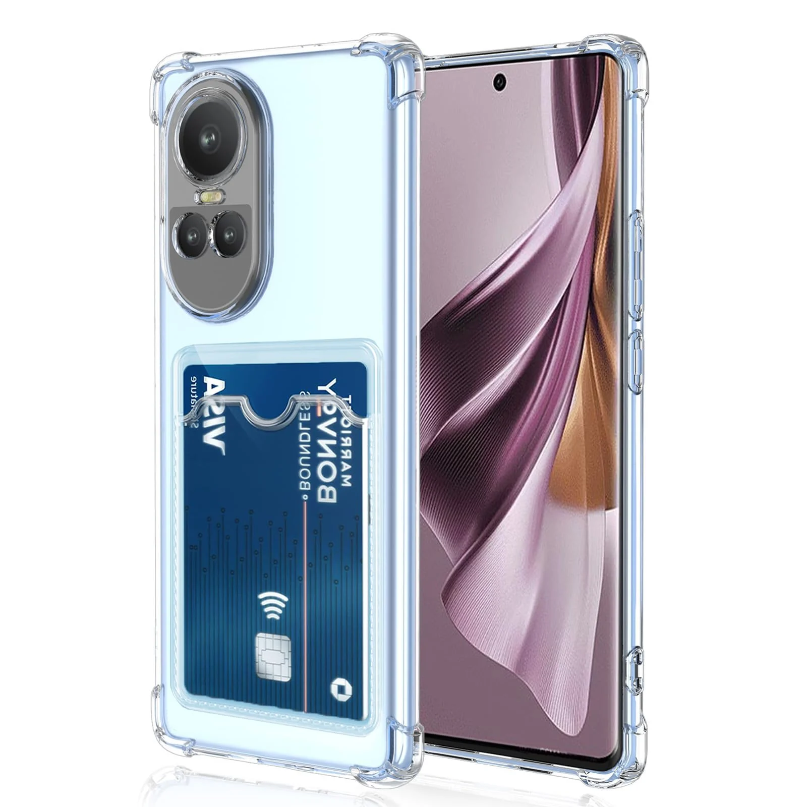 DL3 Mobilak Clear TPU Wallet Case with Card Slot and Camera Protection for OPPO Reno 10 & Reno10 Pro 5G - Transparent
