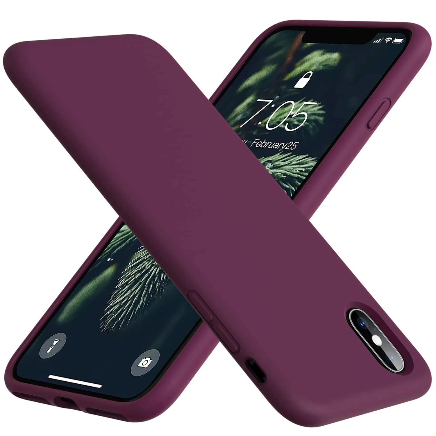 DL3 Mobilak Liquid Silicone Protective Case with Soft Microfiber Lining for iPhone X / iPhone XS - Wine Red