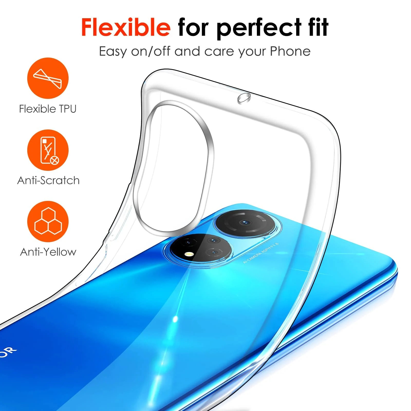 DL3 Mobilak Case Compatible with Honor X7 / Honor Play 30 Plus Case Crystal Soft TPU Gel Case Flexible Silicone Anti-Scratch Camera Protection TPU Cover - Clear