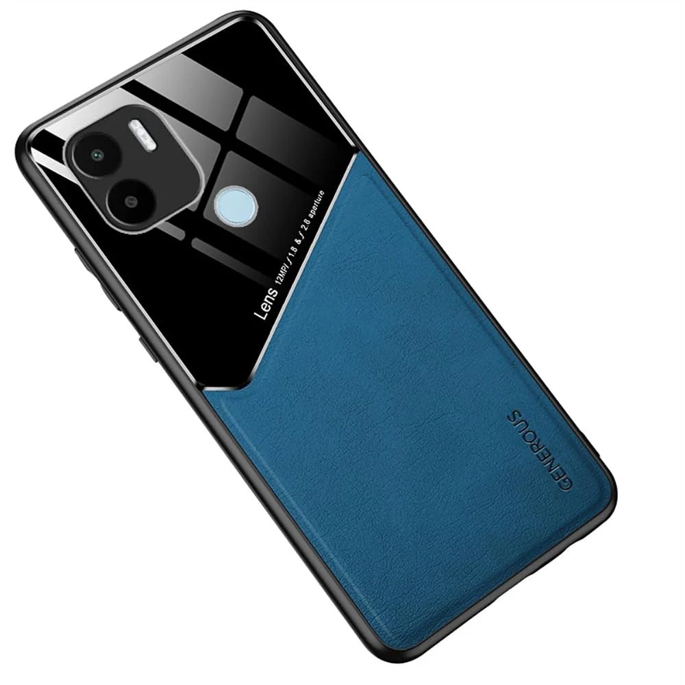 DL3 Mobilak Leather and PC Protective Case for Xiaomi Redmi A1 + A1 Plus, Built-in magnetic car-mount support, Shock-absorbing protection, Raised edges around the screen and camera - Blue