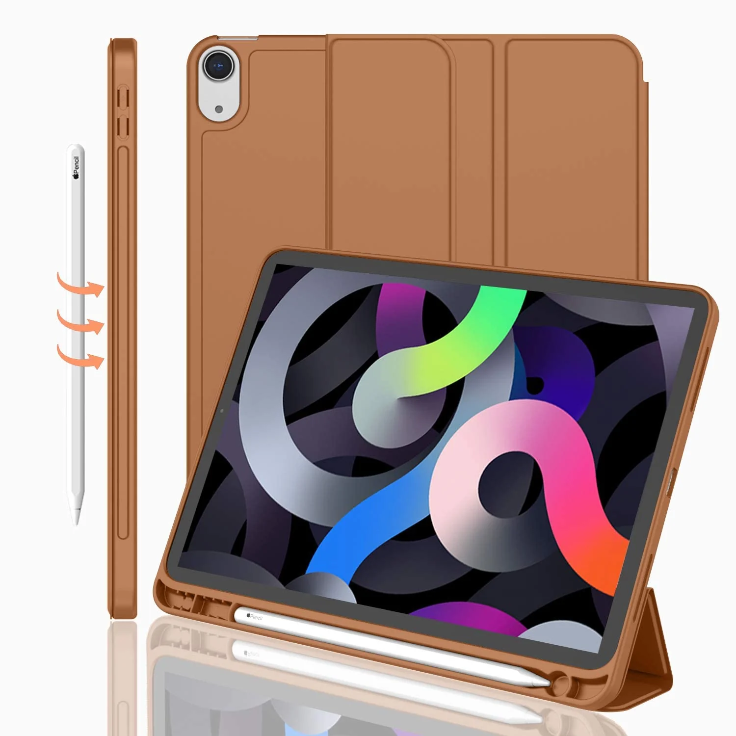DL3 Mobilak Smart Case For iPad Pro 11 Inch 2018 (1st Generation 2018 Model Year) with Pencil Holder, Soft TPU Smart Stand Back Cover Auto Wake/Sleep Feature - Brown