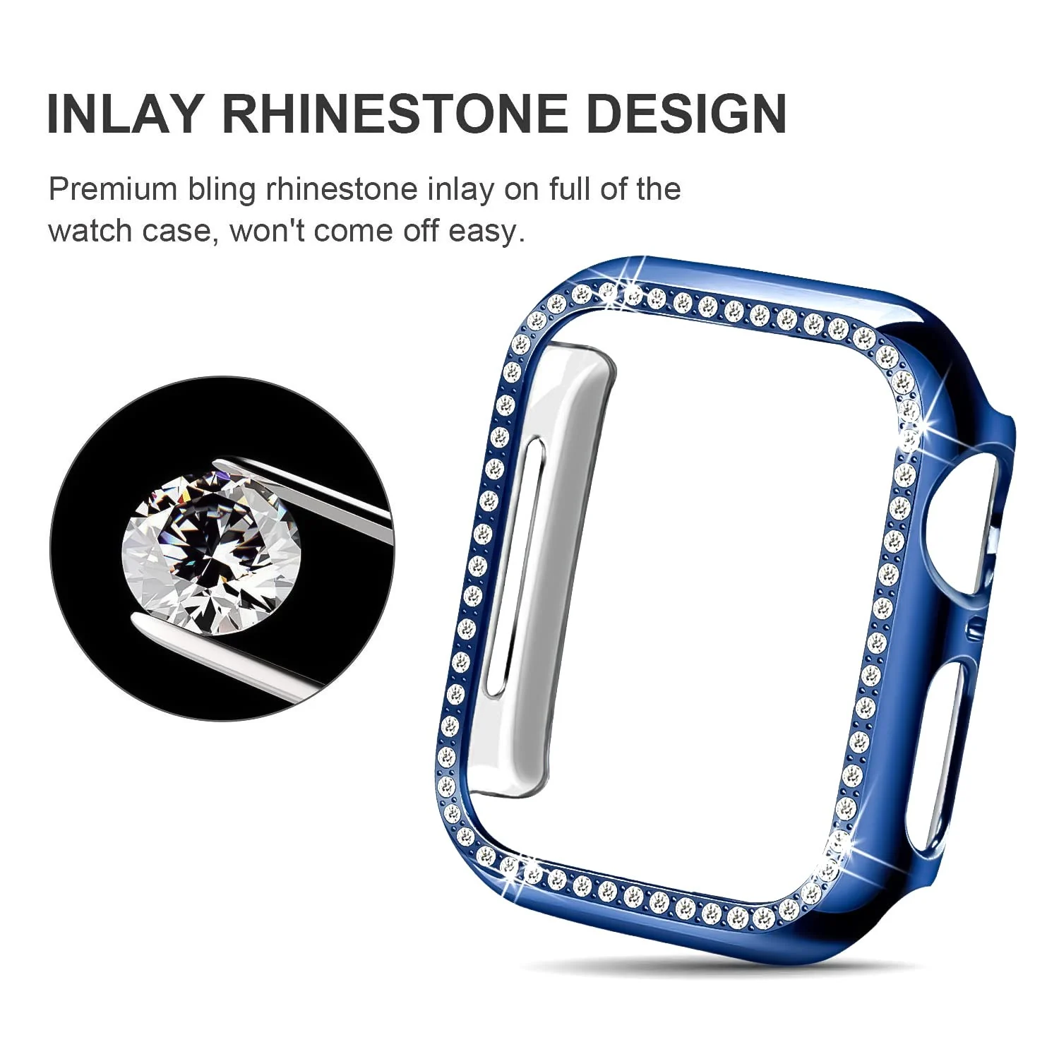 DL3 Mobilak Bumper Diamond Case Compatible with Apple Watch Series 6 SE Series 5 Series 4 44mm, Bling Crystal Diamonds PC Plastic Protector Case Cover Frame For Apple Watch 44 mm - Blue