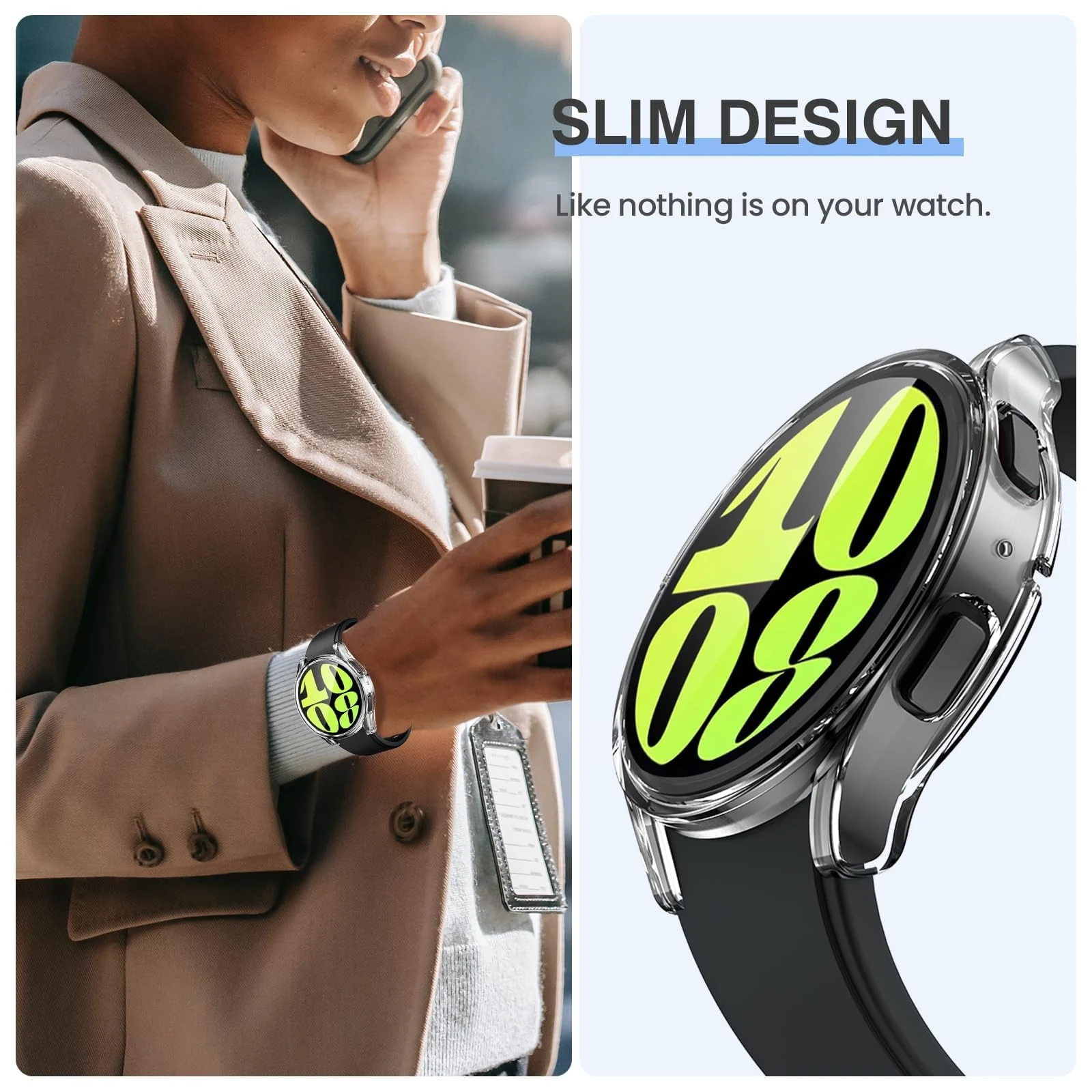 DL3 Mobilak Case with Screen Protector for Samsung Galaxy Watch 6 44mm, Overall Protective Cover, Built-in Tempered Glass Film High Sensitivity - Clear