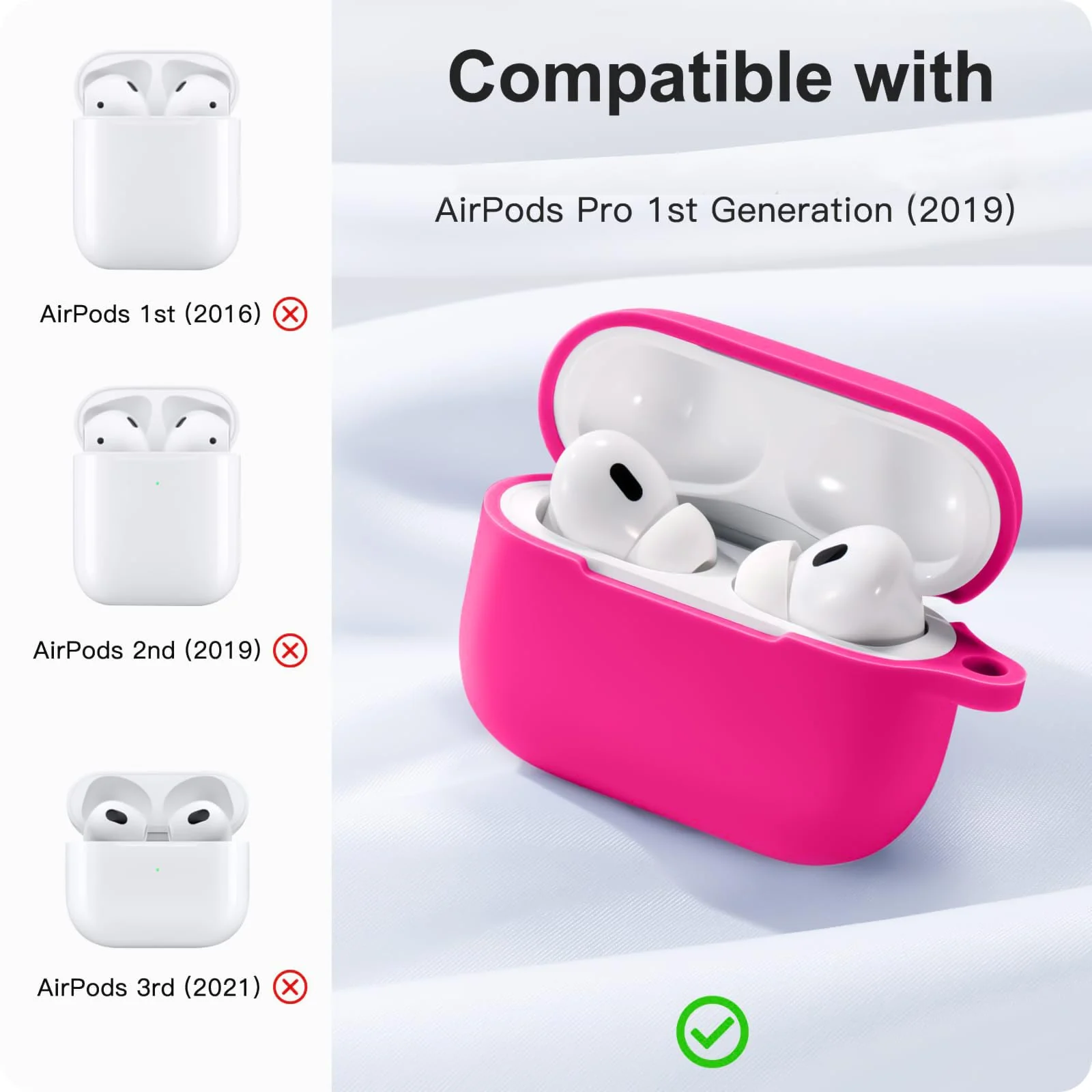 DL3 Mobilak AirPods Pro Case Cover, Silicone Protective Charging Case Skin with Keychain Compatible with Apple AirPods Pro Case for Women Men, Wireless Charging, Front LED Visible - Neon Pink