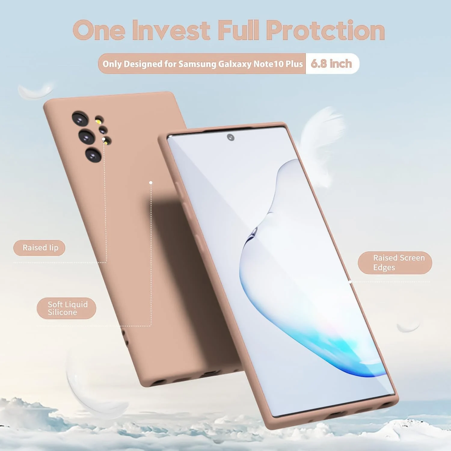 DL3 Mobilak Liquid Silicone Case for Samsung Galaxy Note10 Plus, Shock-absorbing protection, Scratch-resistant surface, Soft microfiber lining - Light Orange