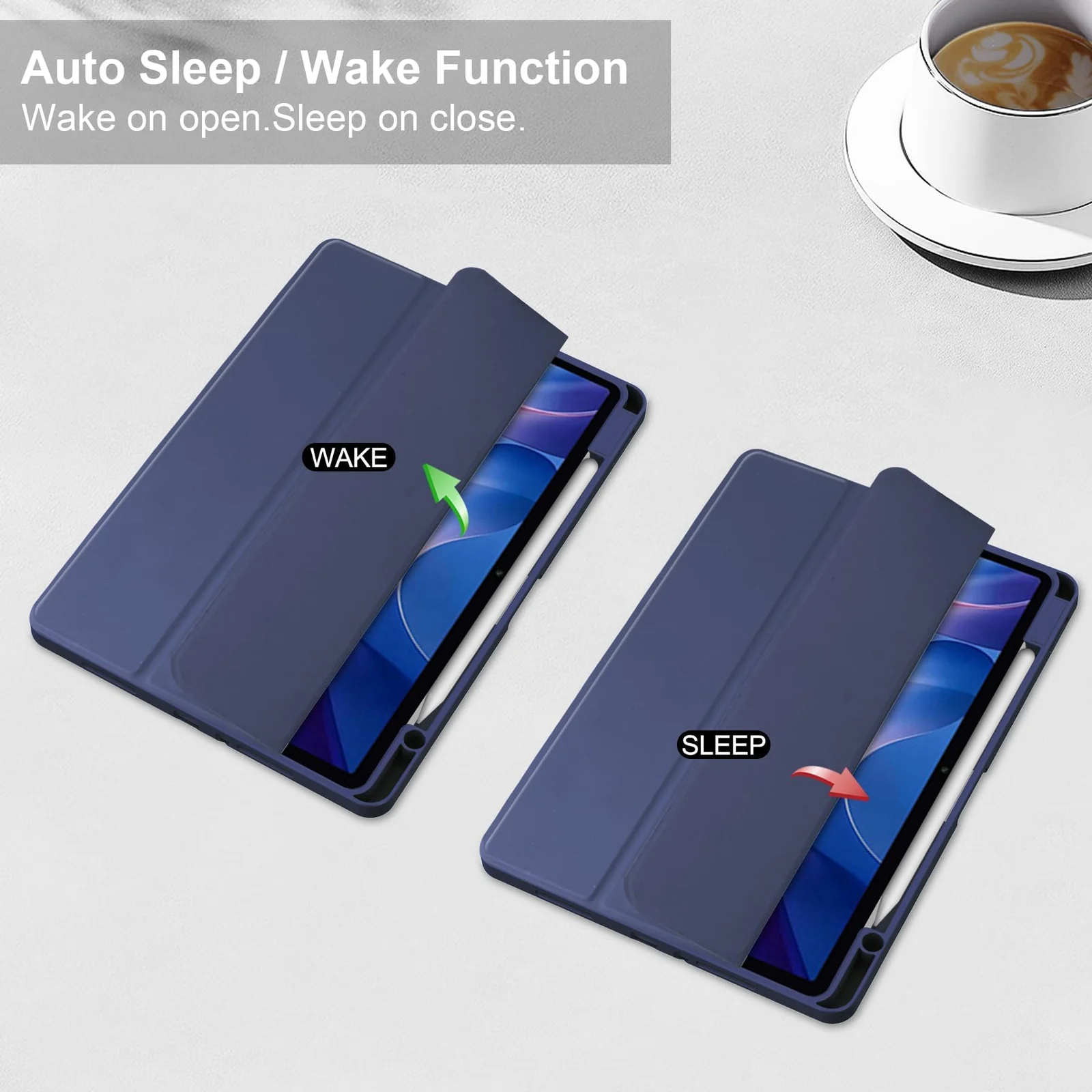 DL3 Mobilak Case for Xiaomi Redmi Pad 2 2025 11 inch with Built-in Pencil Holder, Clear Transparent PC Back, Shockproof Tri-Fold Stand Tablet Cover, Auto Wake/Sleep - Dark Blue