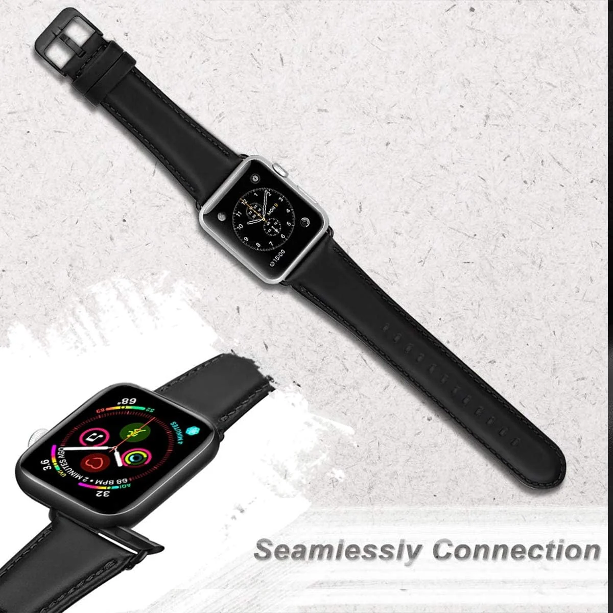 DL3 Mobilak Compatible with Apple Watch Band 49mm 46mm 45mm 44mm 42mm Leather Band Replacement Strap, Soft Leather Bracelet for iWatch Series 11 10 9 8 7 6 5 4 SE SE2 Ultra 3 2 1 - Black